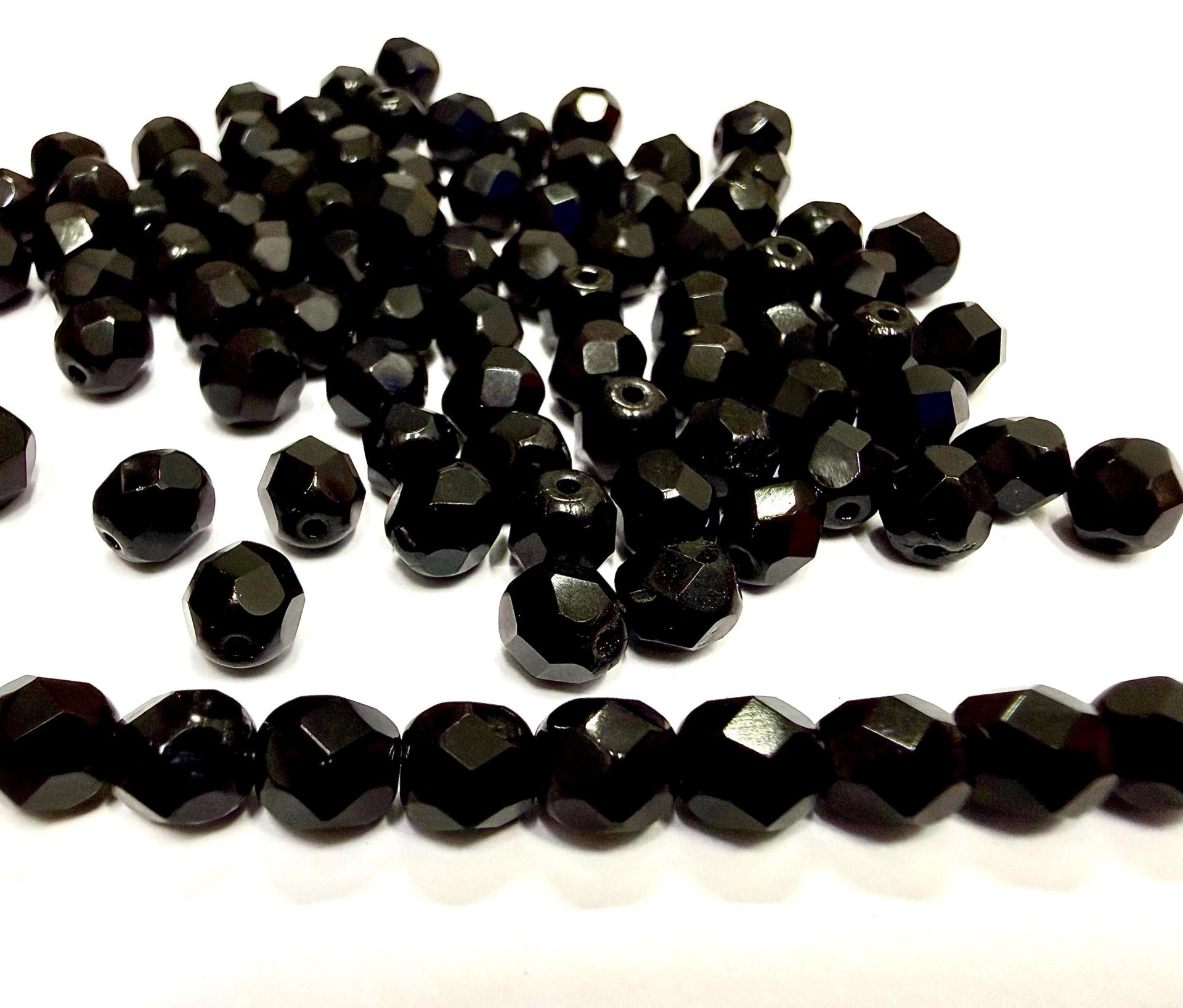 Czech Fire-Polished Faceted Glass Beads Round 5mm Black