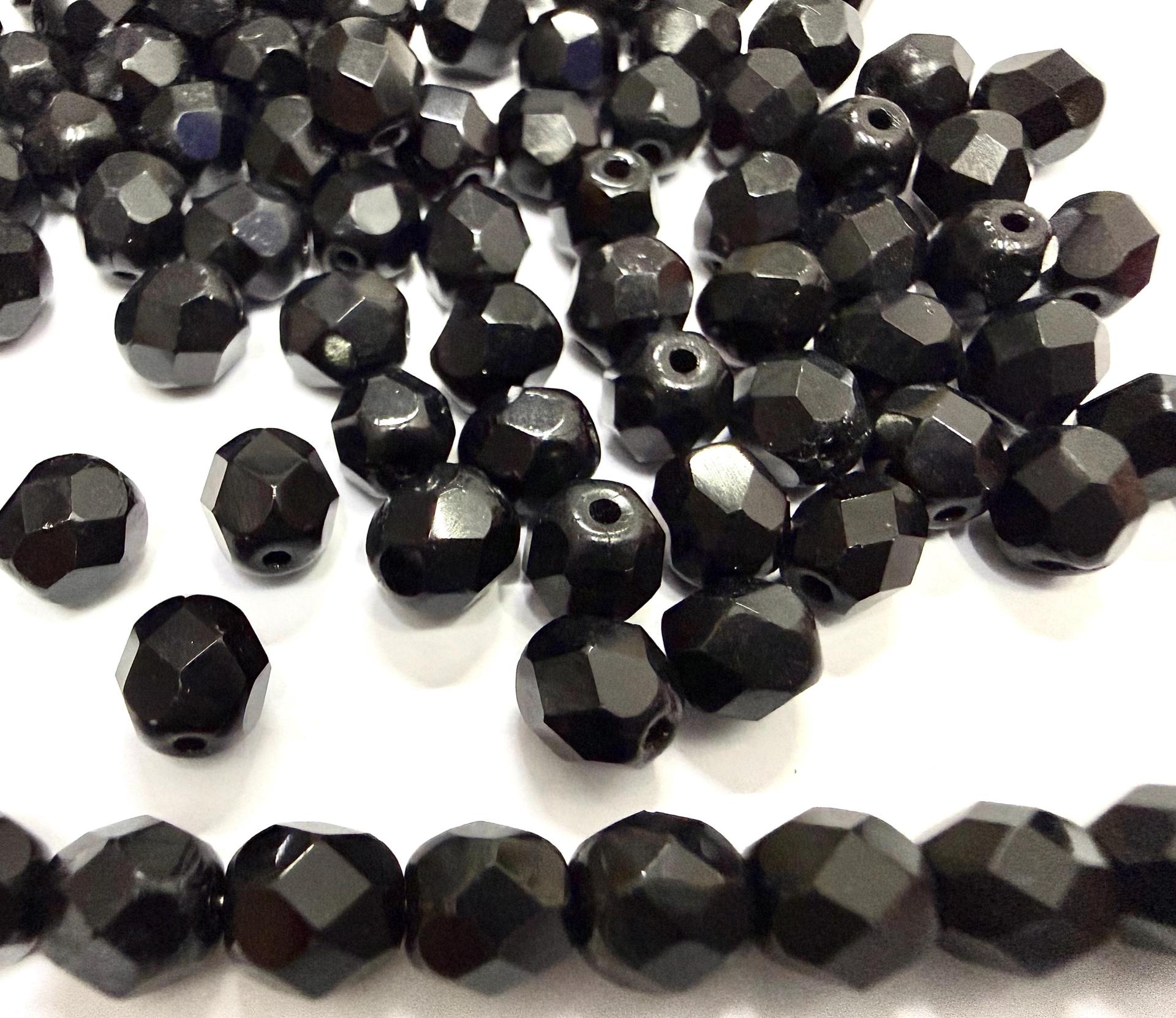 Czech Fire-Polished Faceted Glass Beads Round 5mm Black