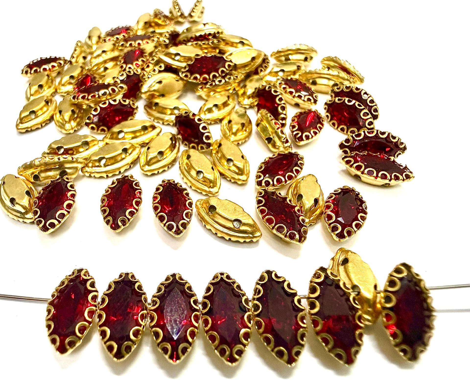 Swarovski Navette Crystal fancy vintage Brass settings in Siam