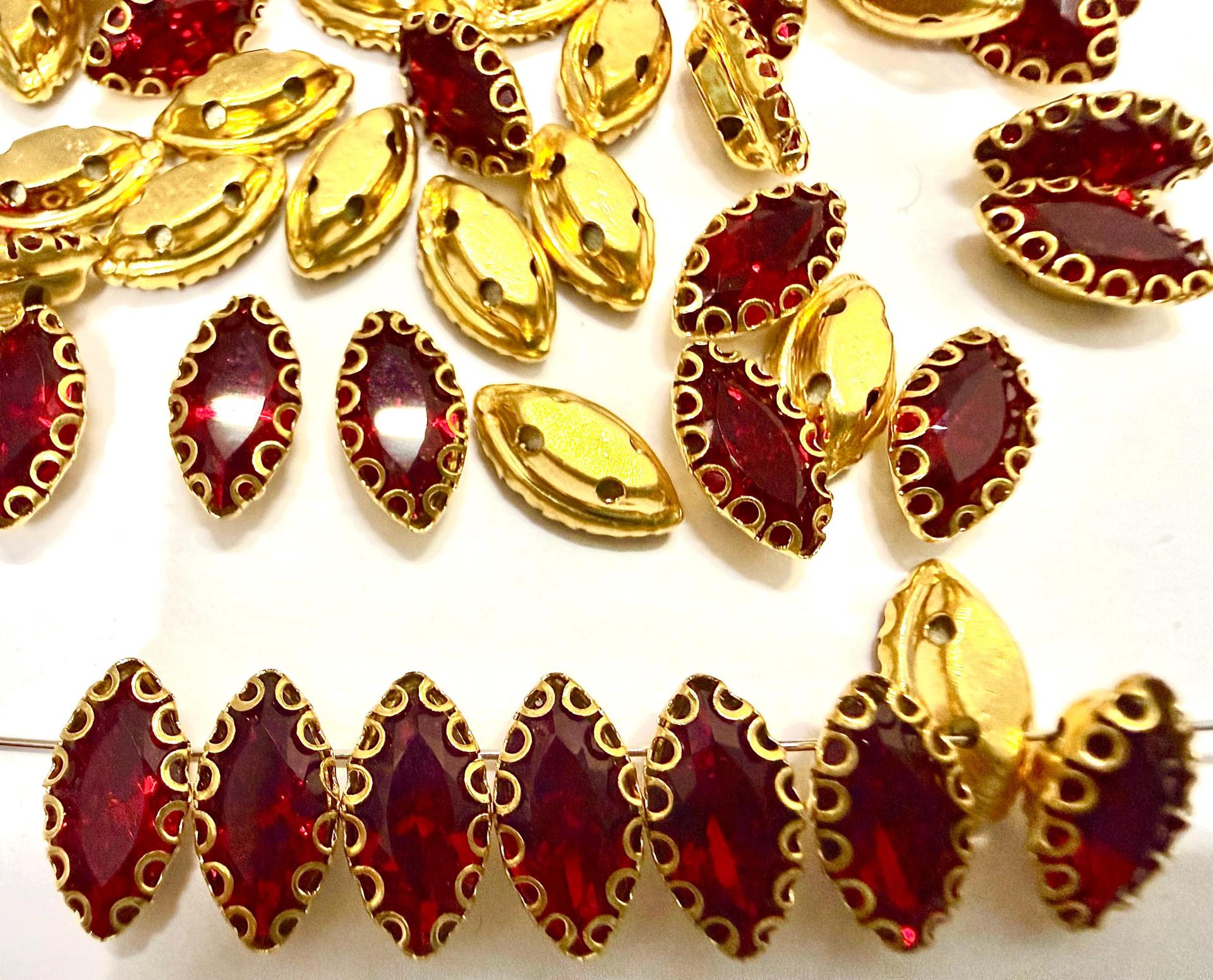 Swarovski Navette Crystal fancy vintage Brass settings in Siam
