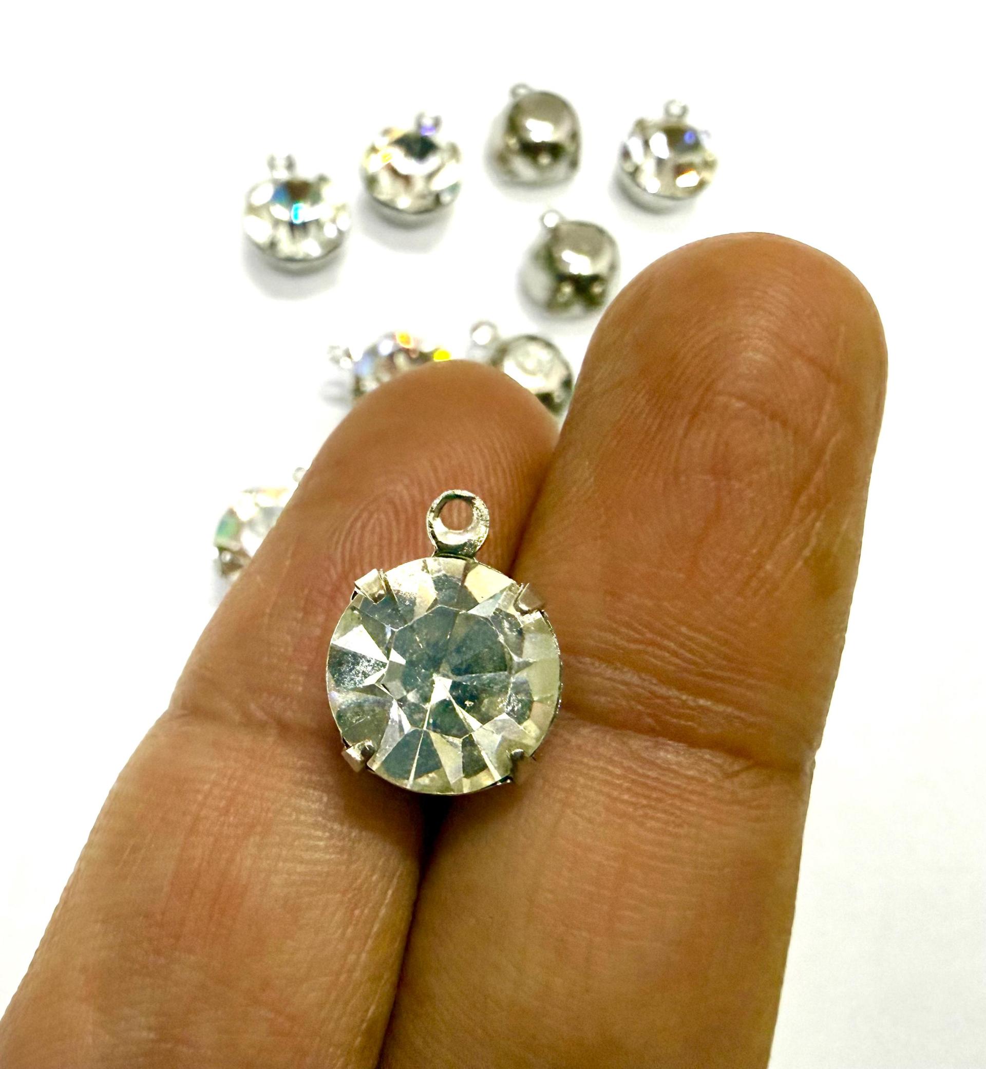 SWAROVSKI 14mm RHINESTONE drop setting rhodium plated jewelry supplies pendant