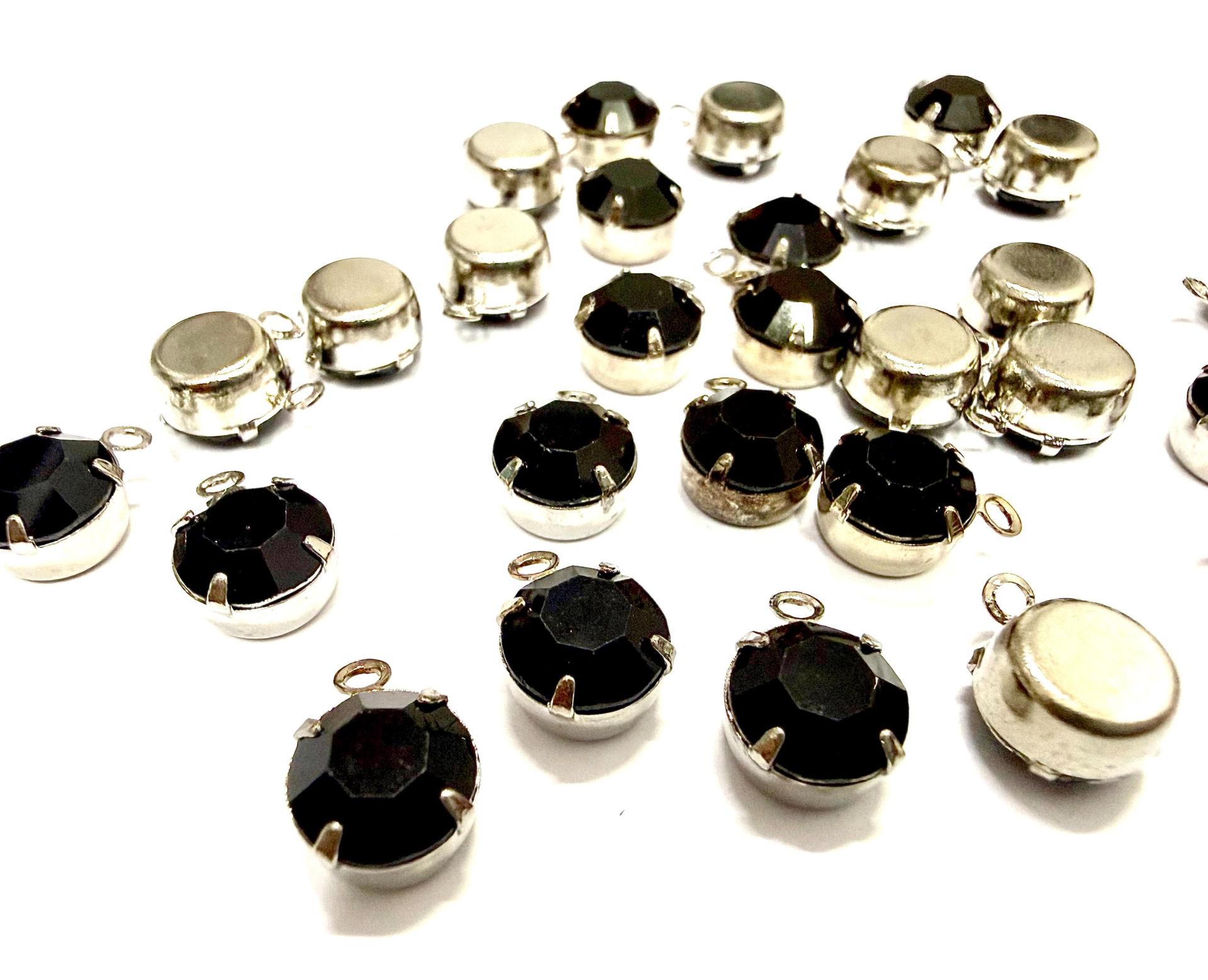 Swarovski round Crystal Jet Drop Setting in Rhodium, (11mm)