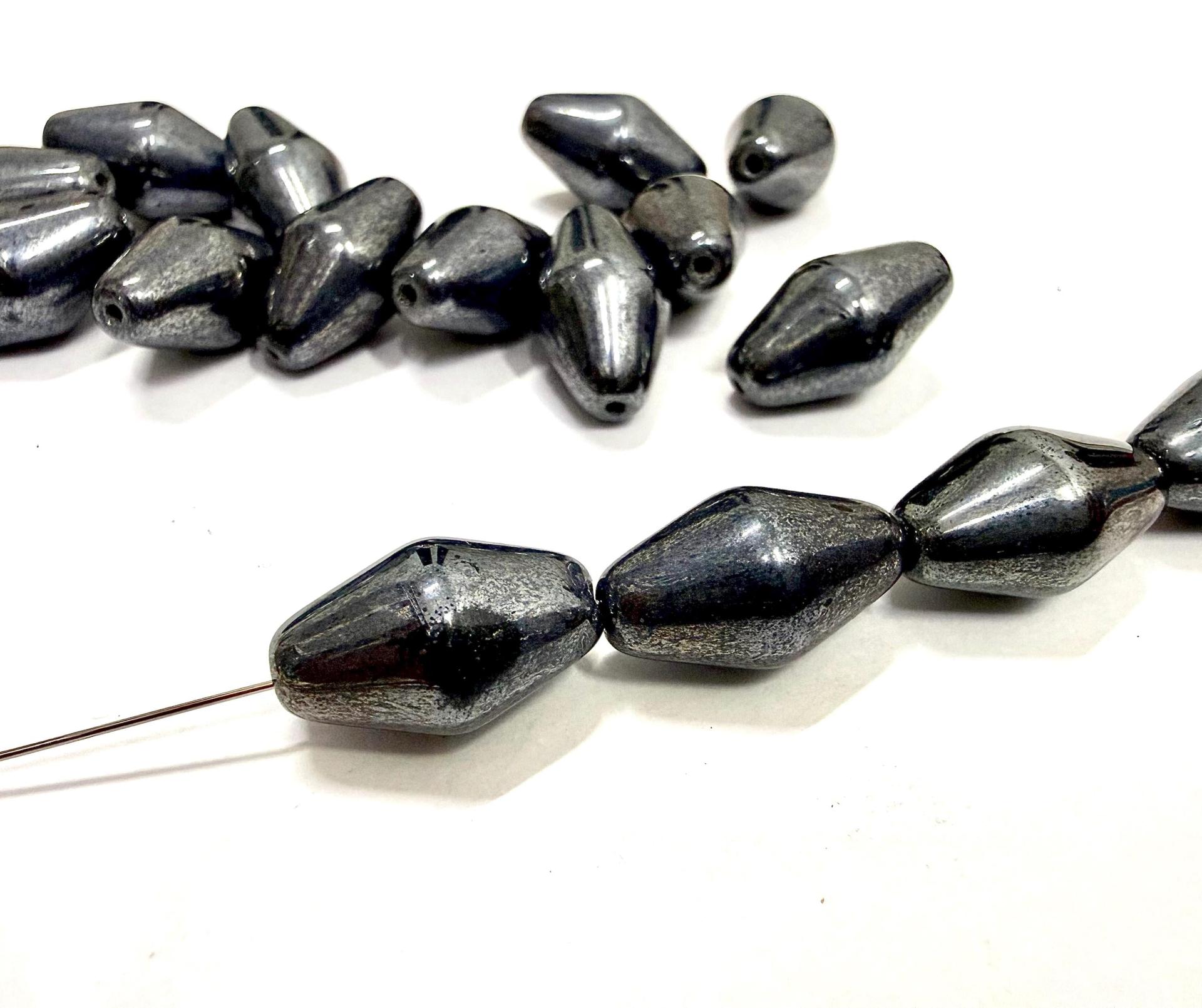 Jet Hematite Fire Polished Oval Glass Beads (17x10 mm)