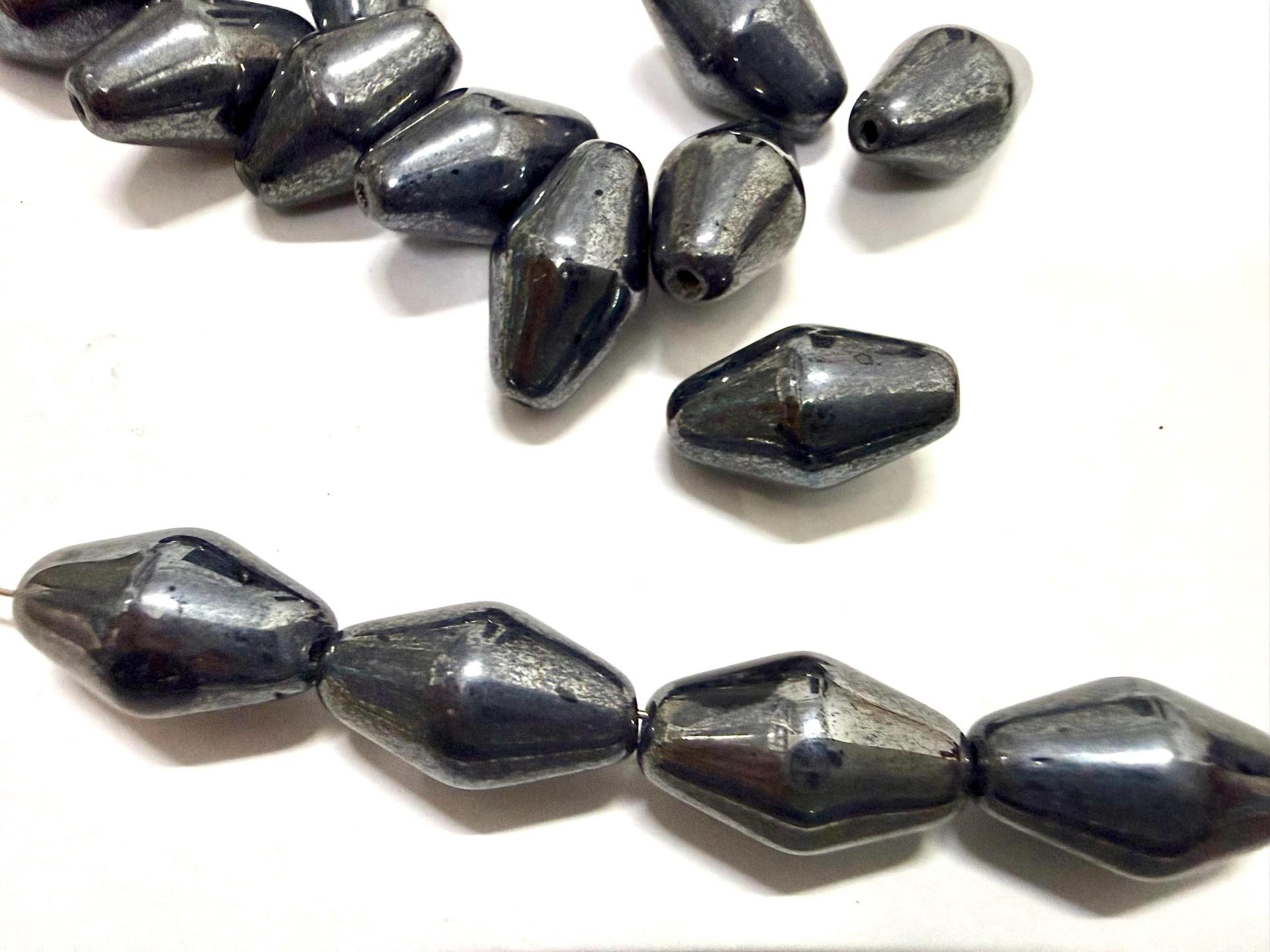 Jet Hematite Fire Polished Oval Glass Beads (17x10 mm)