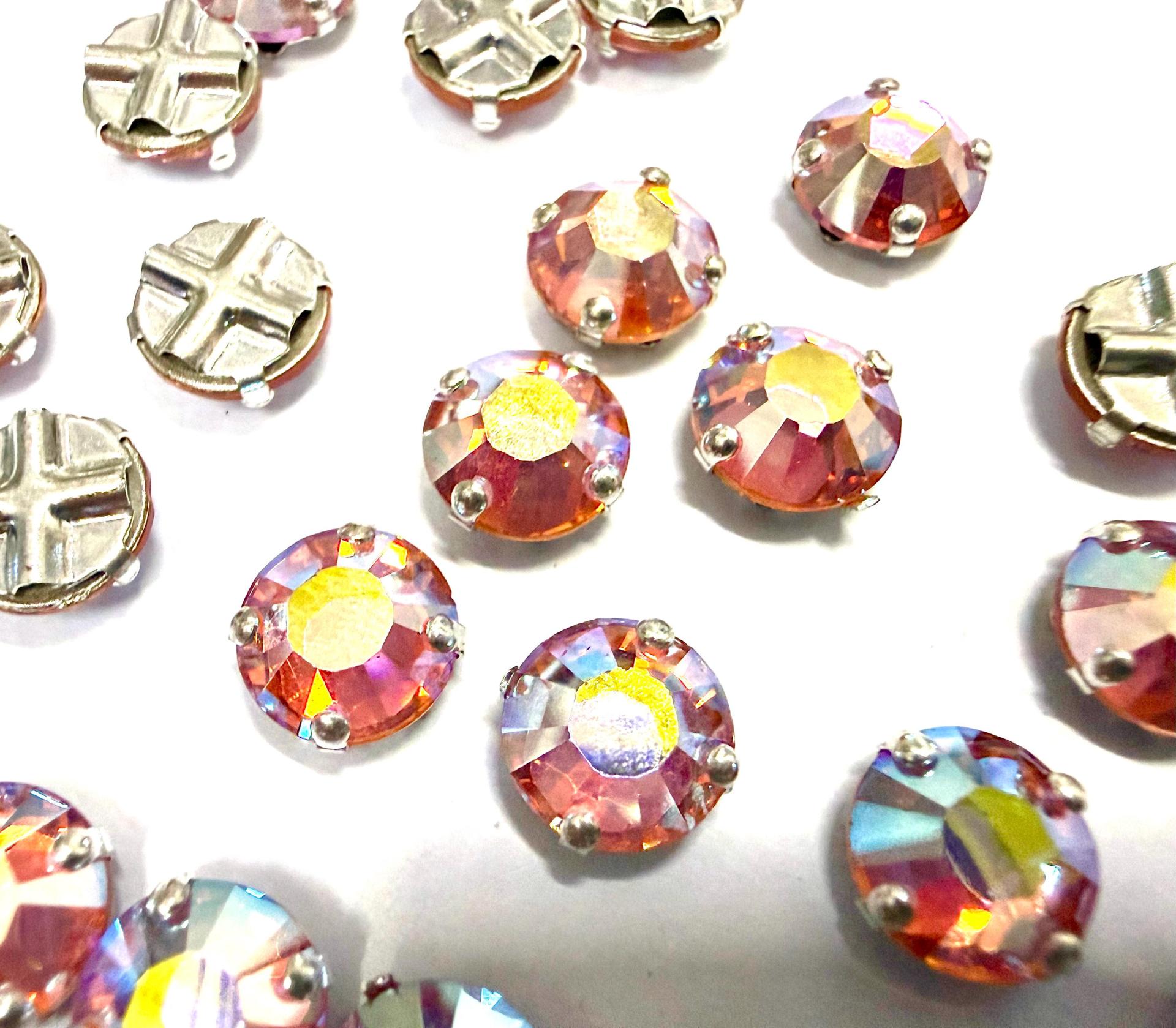 Vintage Swarovski Sun Aurore Boreale Crystal Rose Montees, 40ss Silver Plated Settings