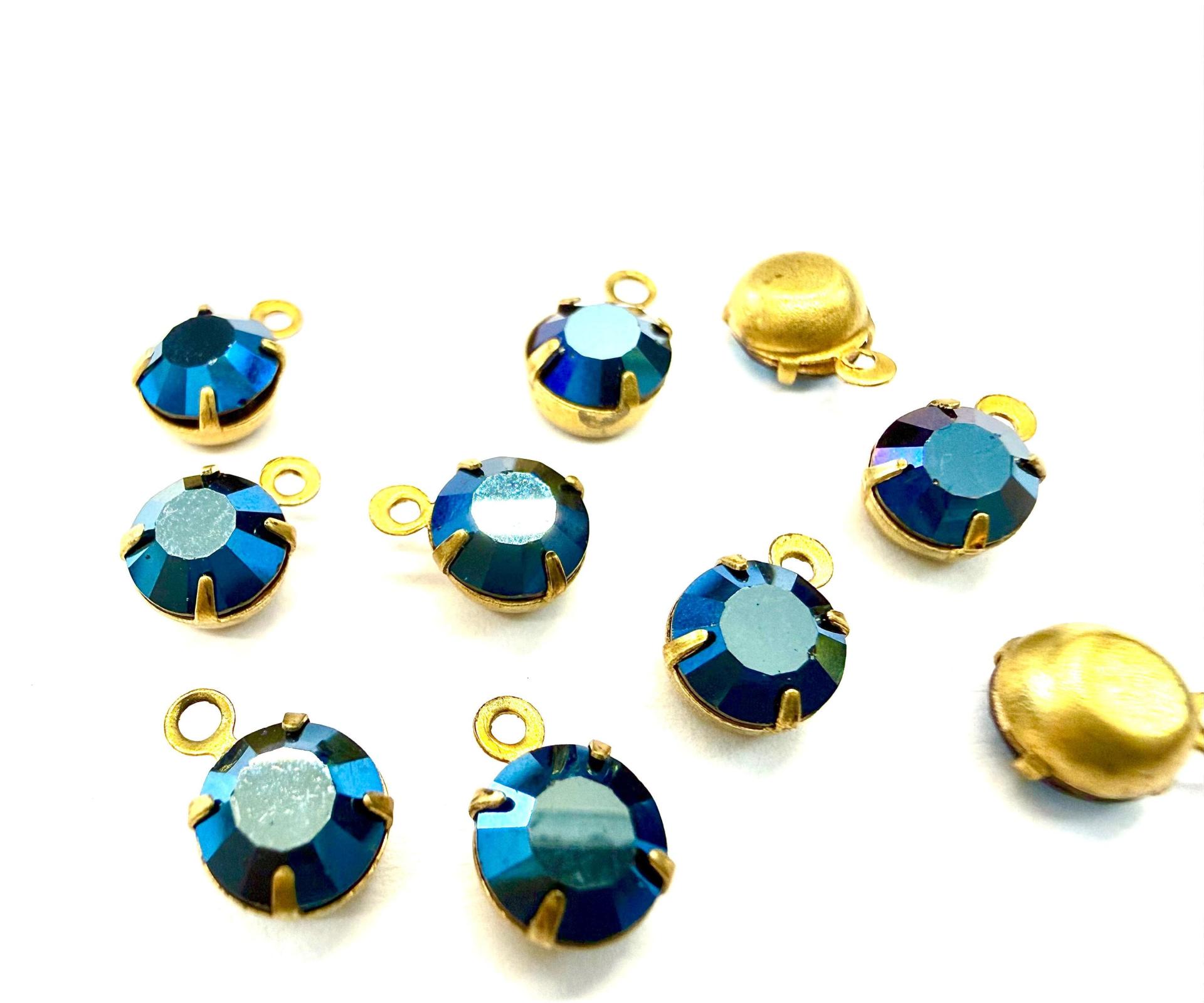 Swarovski Crystal Metallic Blue Drop, Brass Setting (6mm, 28ss)