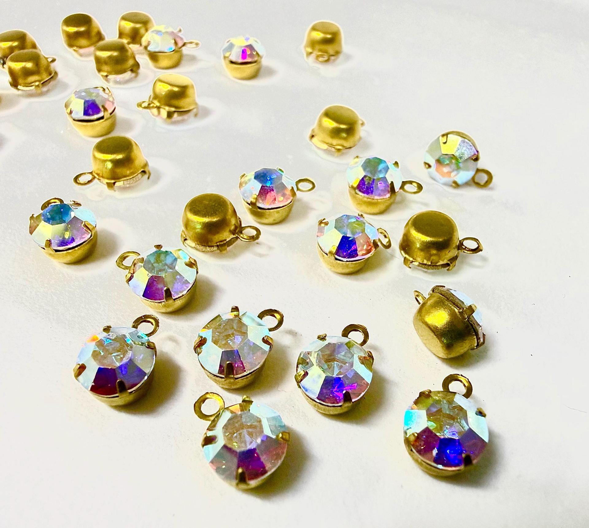 Swarovski Crystal Aurore Boreale Drop, Brass Setting (6mm, 28ss)