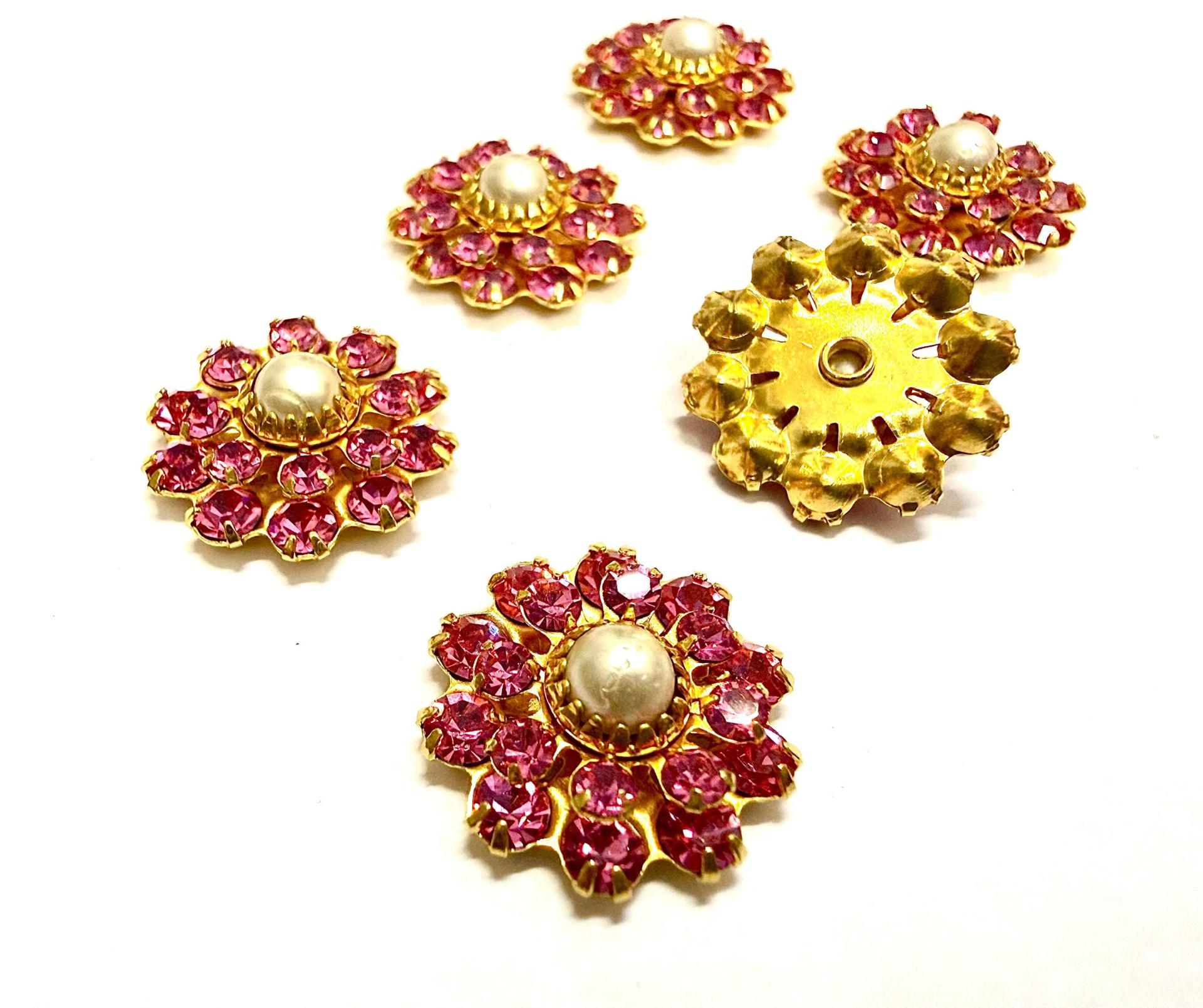 16mm Vintage brass Swarovski Flower Design in Amethyst pearl crystal Embellishment DIY Supplies wedding decorations