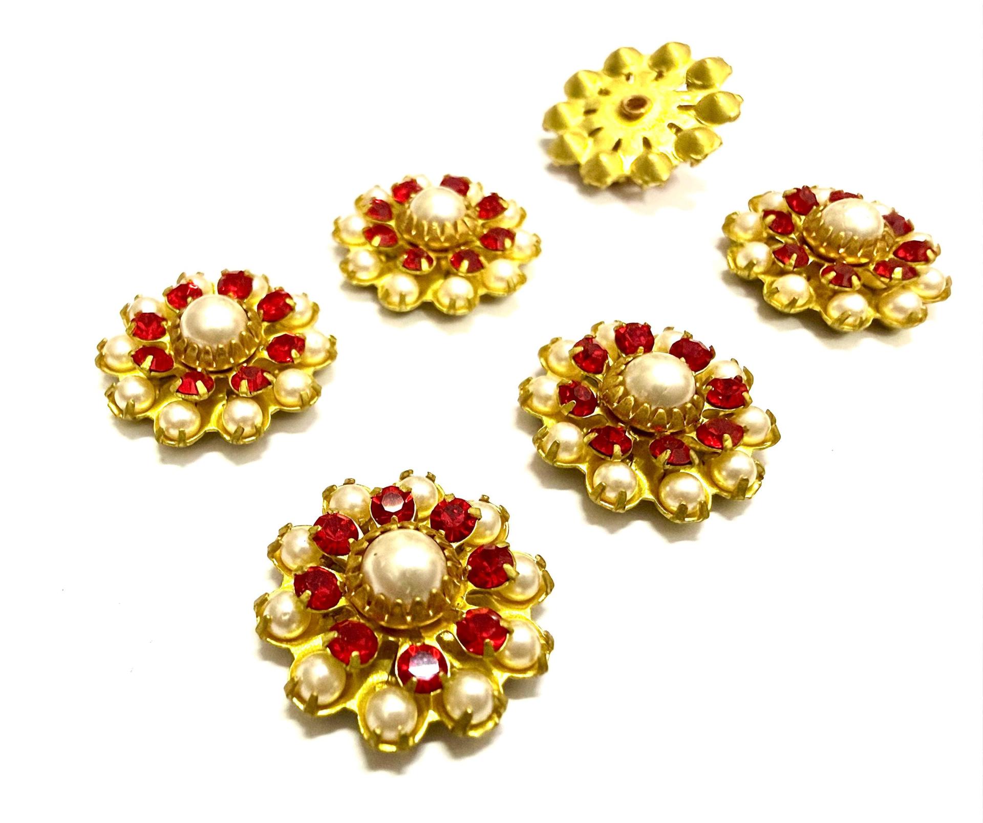 16mm Vintage brass Swarovski Flower Design in Light Siam pearl crystal Embellishment DIY Supplies wedding decorations