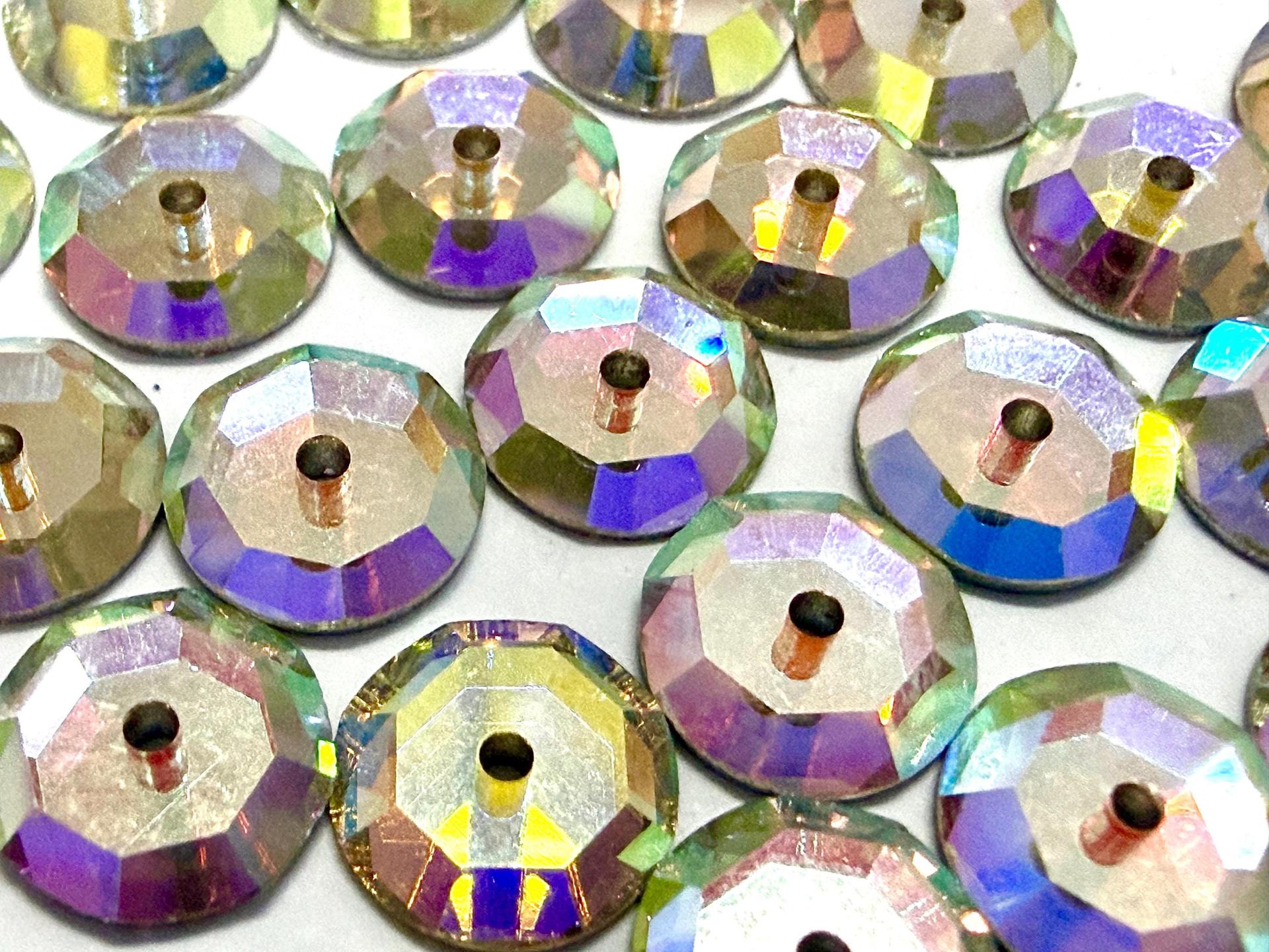 8mm Crystal Aurore Boreale Lochrose Stones – Preciosa Flat Back Sew-On Stones , Czech Beads
