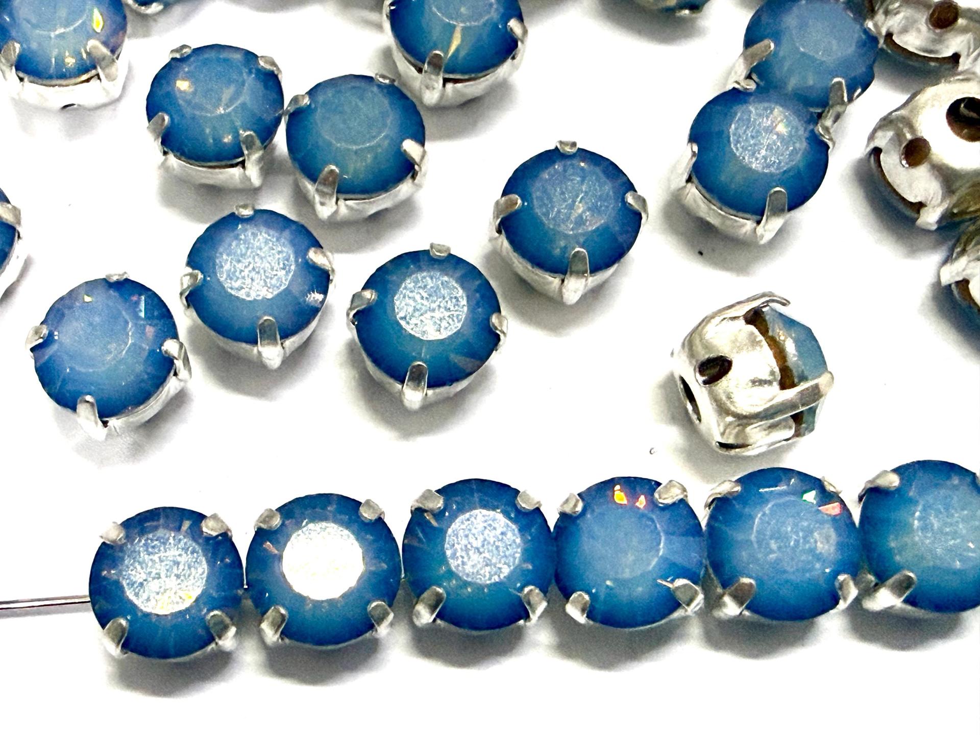 Sky Blue Opal Swarovski Crystal Montees, Silver Plated (28ss)