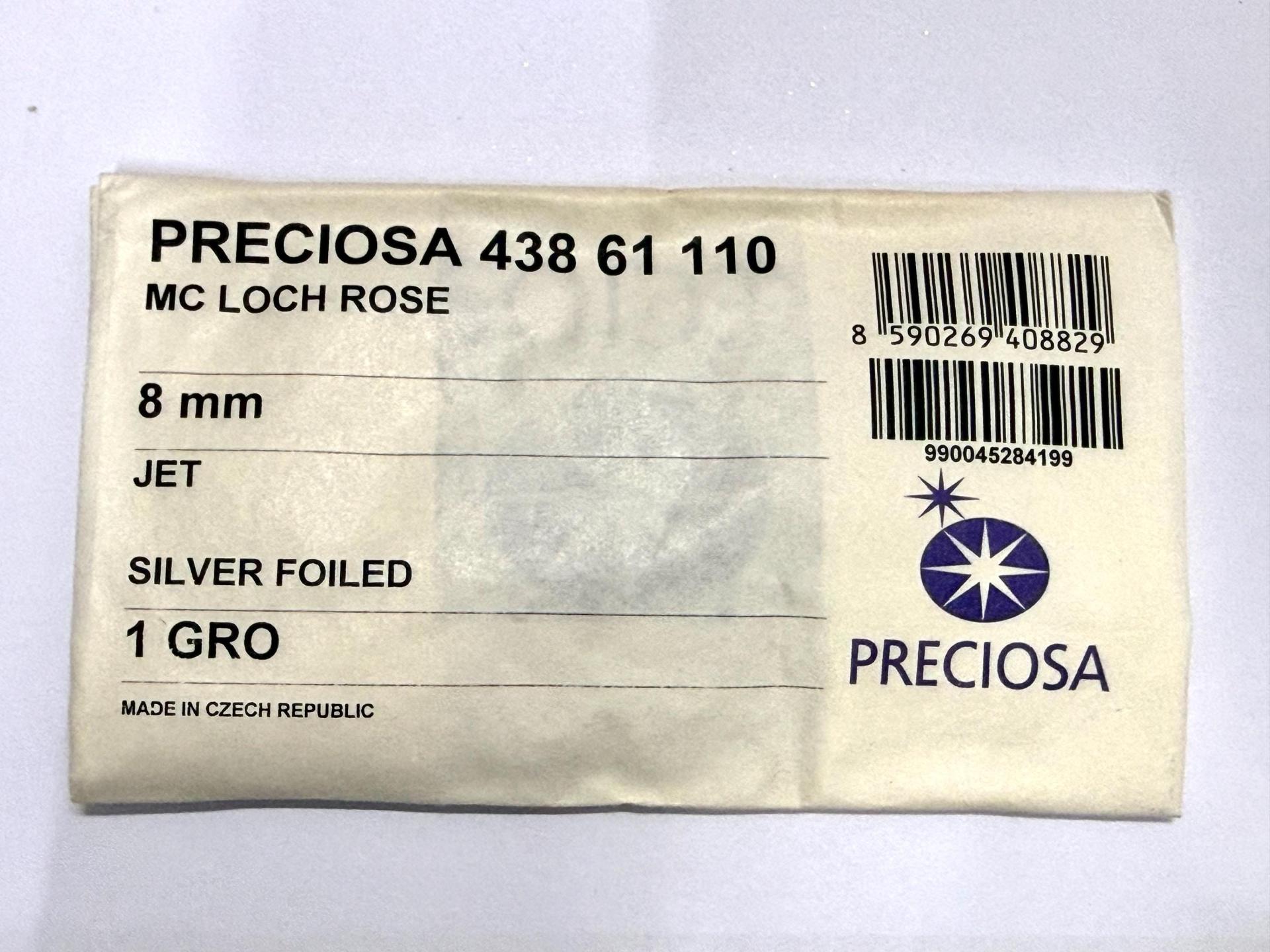 8mm Jet Lochrose Stones – Preciosa Flat Back Sew-On Stones , Czech Beads