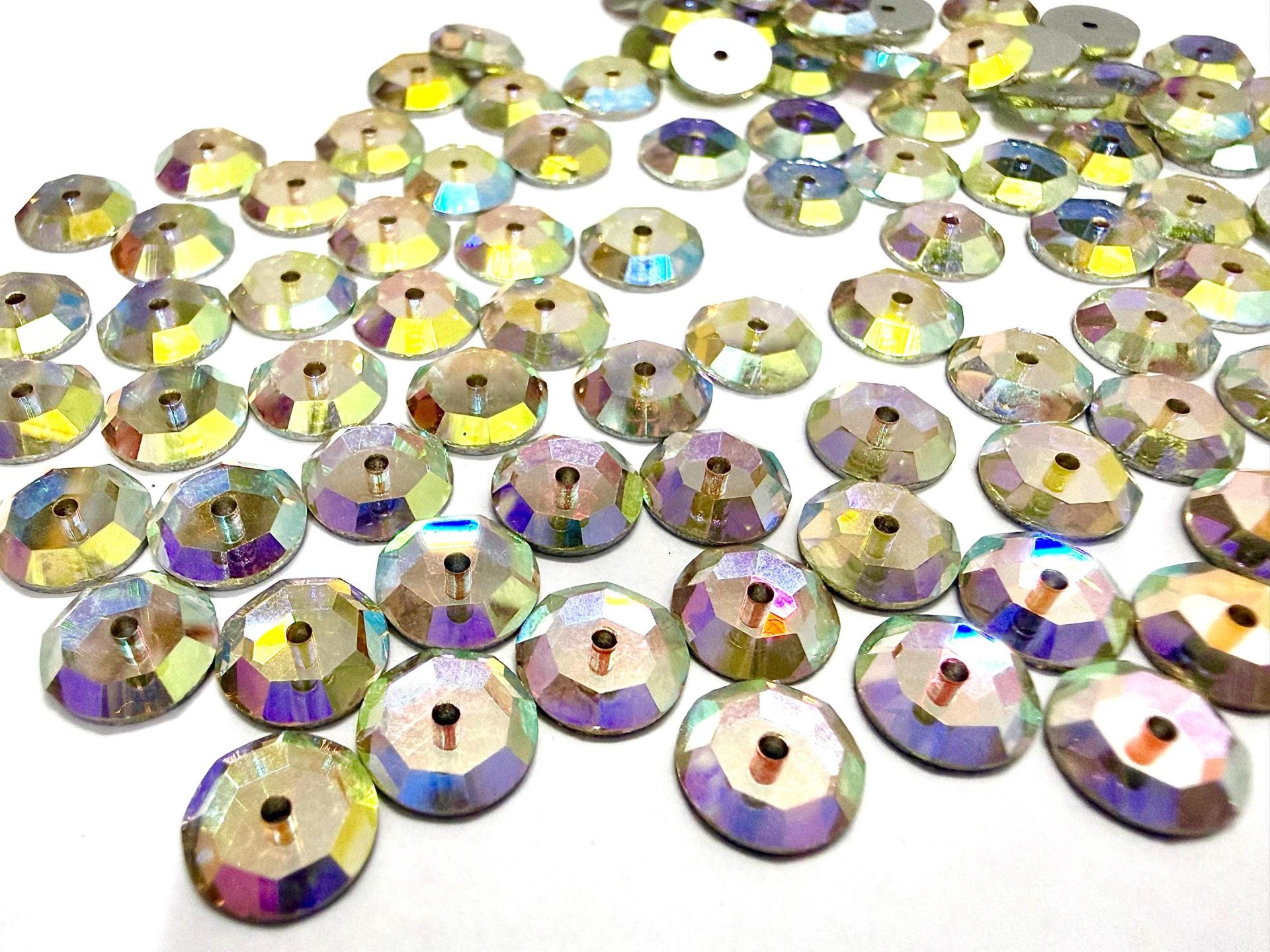 9mm Crystal Aurore Boreale Lochrose Stones – Preciosa Flat Back Sew-On Stones , Czech Beads