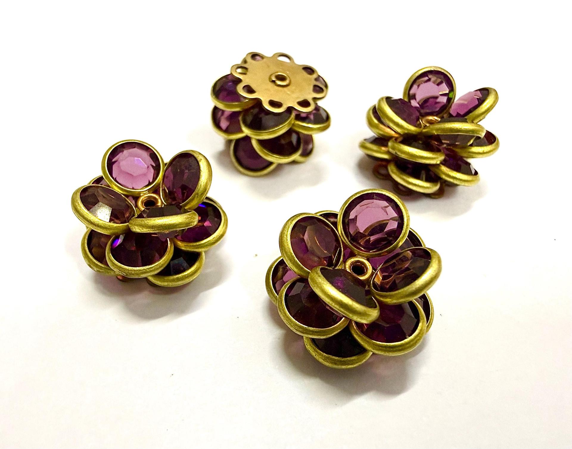 16mm Vintage brass Swarovski Flower Design in Amethyst Embellishment DIY Supplies wedding decorations