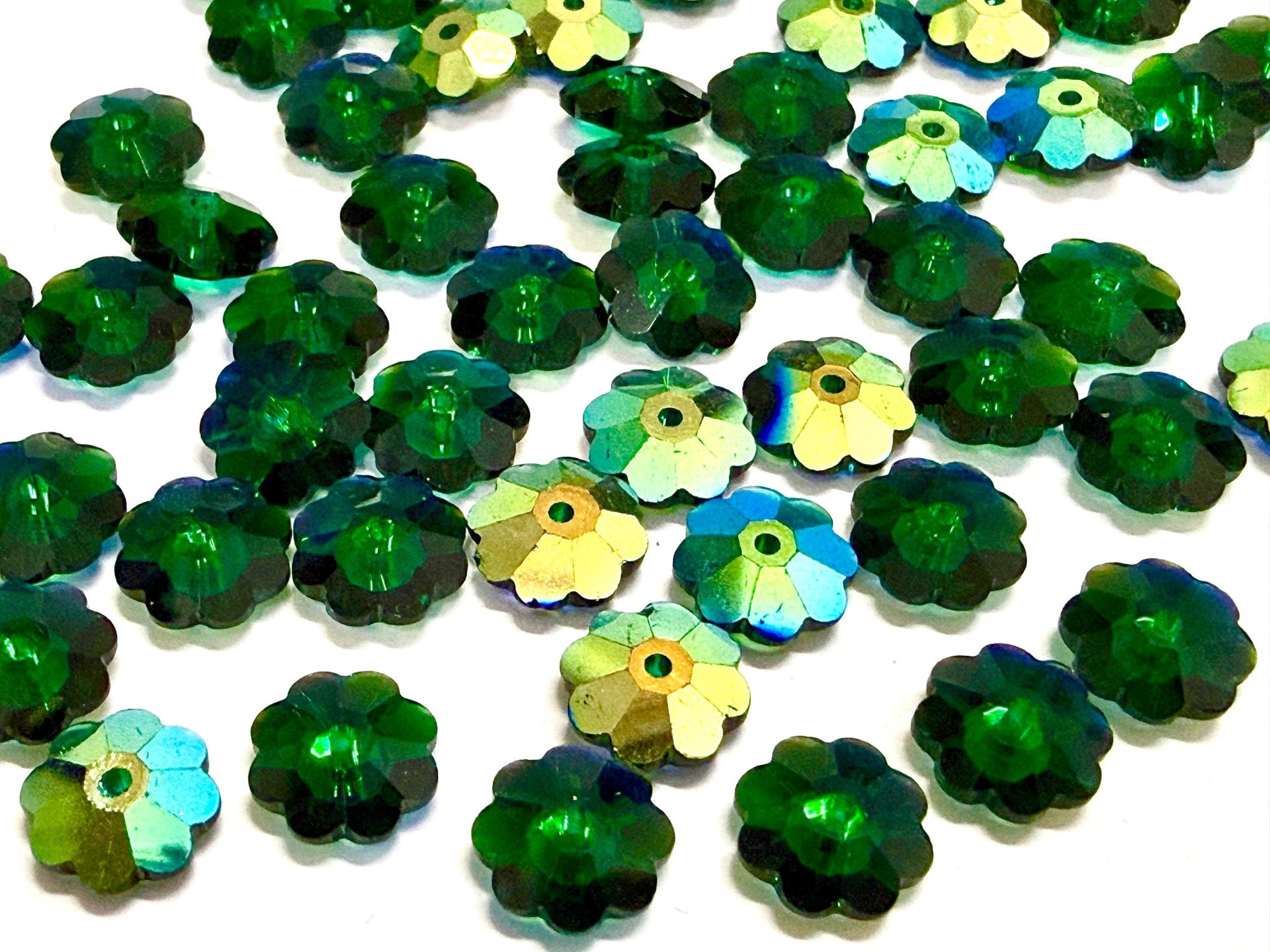 8mm Swarovski Emerald Aurore Boreale Flower Sew-on Stone