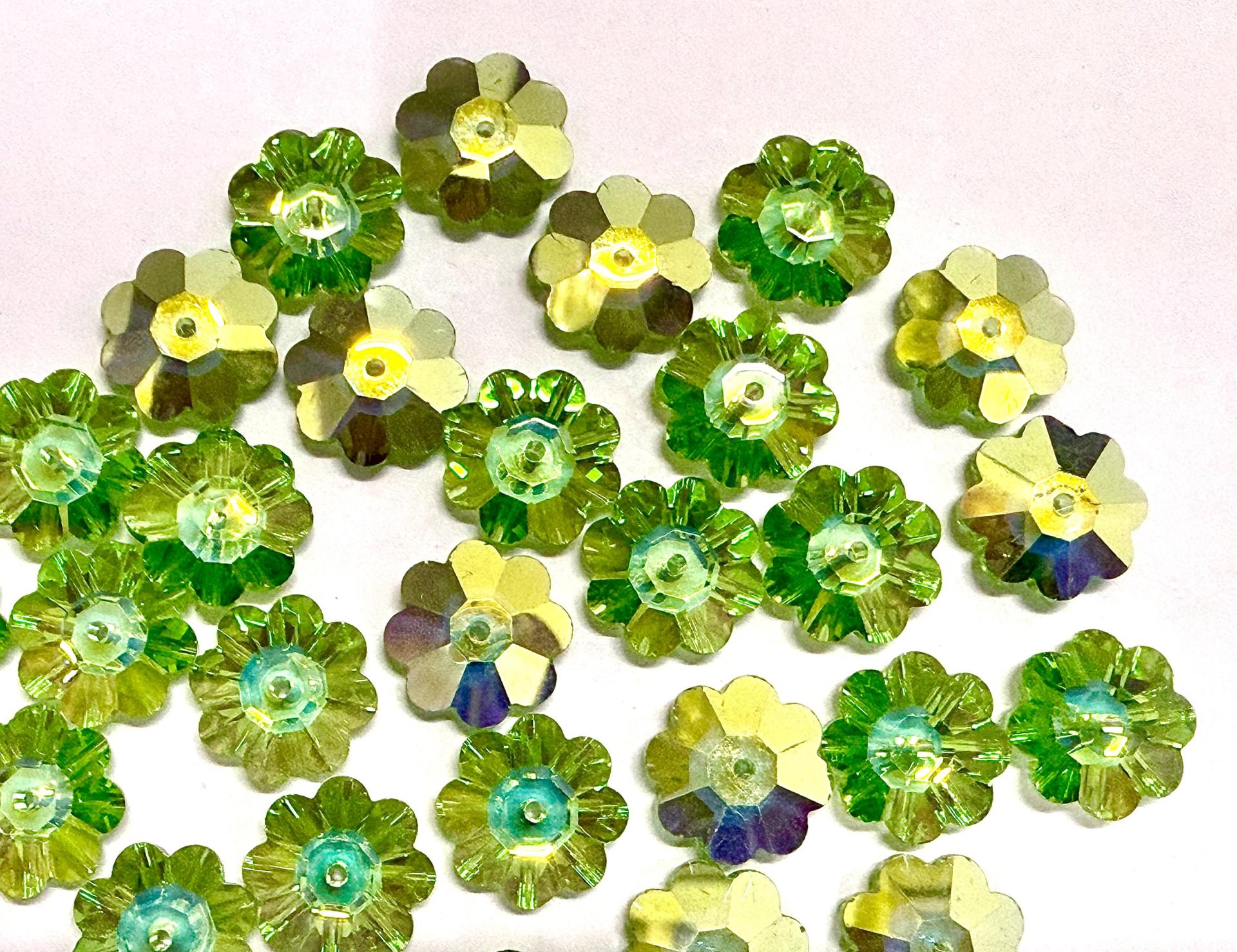 12mm Swarovski Crystal Flower Beads, Peridot Aurore Boreale Finish