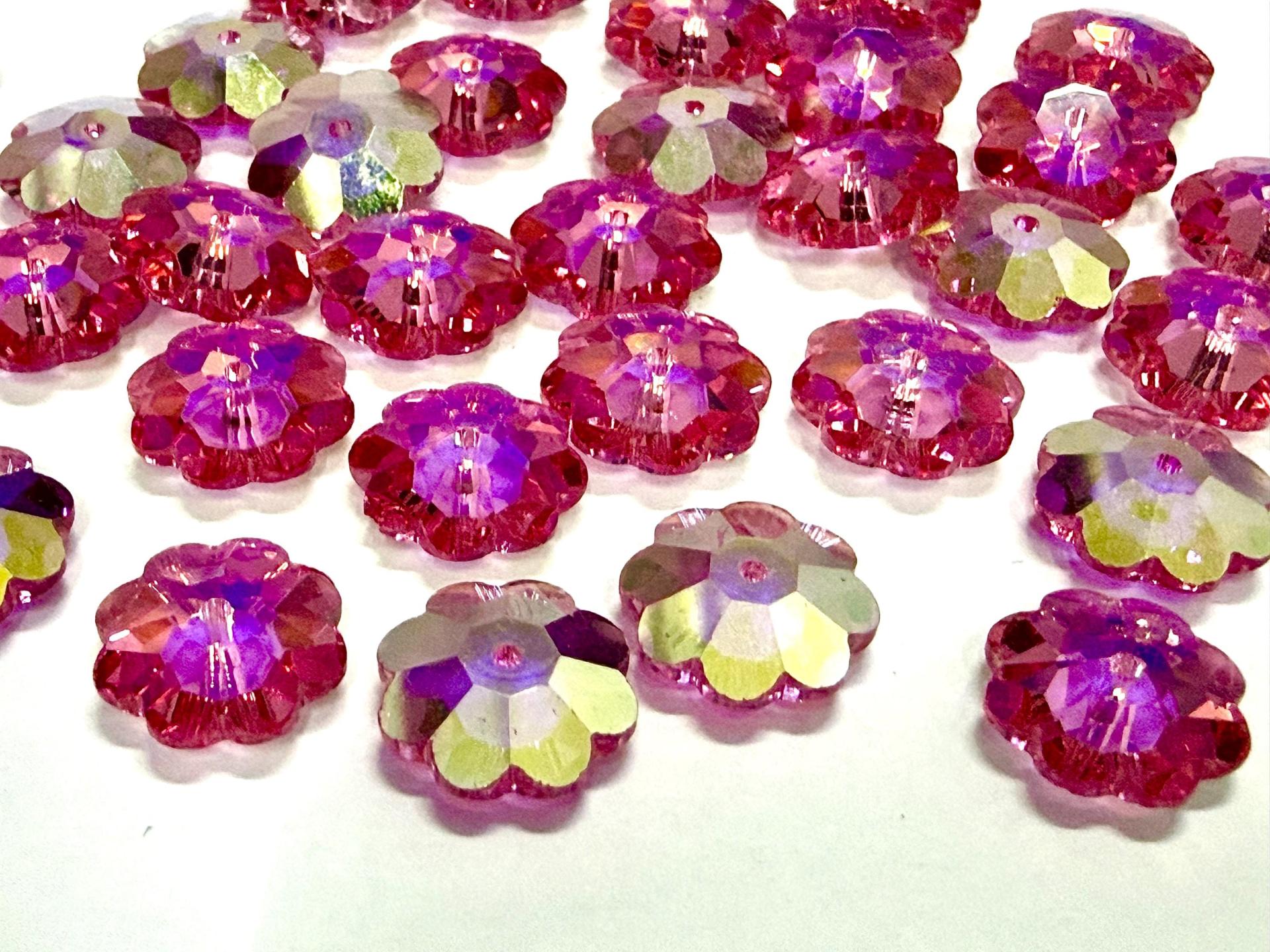 12mm Swarovski Crystal Flower Beads, Rose Aurore Boreale Finish