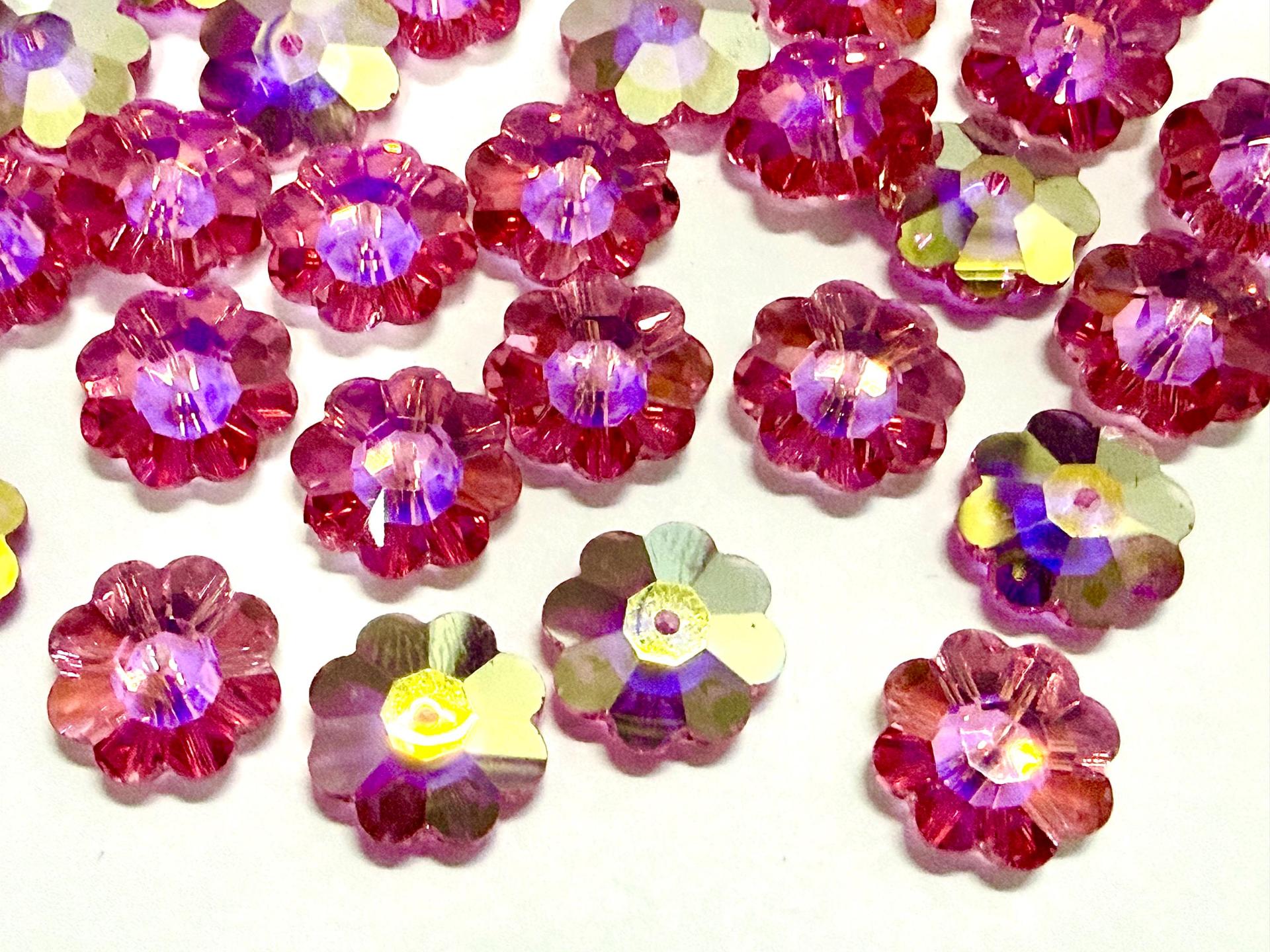 12mm Swarovski Crystal Flower Beads, Rose Aurore Boreale Finish