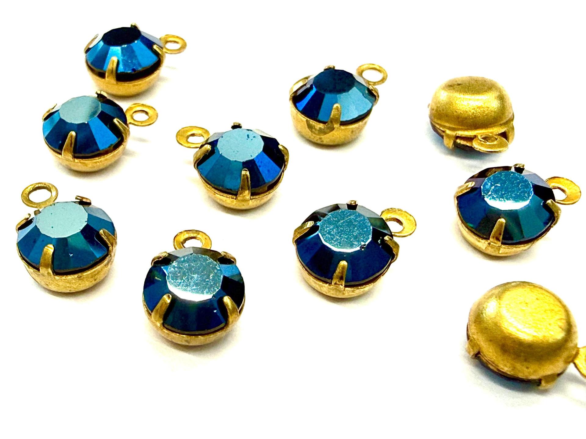 Swarovski Crystal Metallic Blue Drop, Brass Setting (6mm, 28ss)