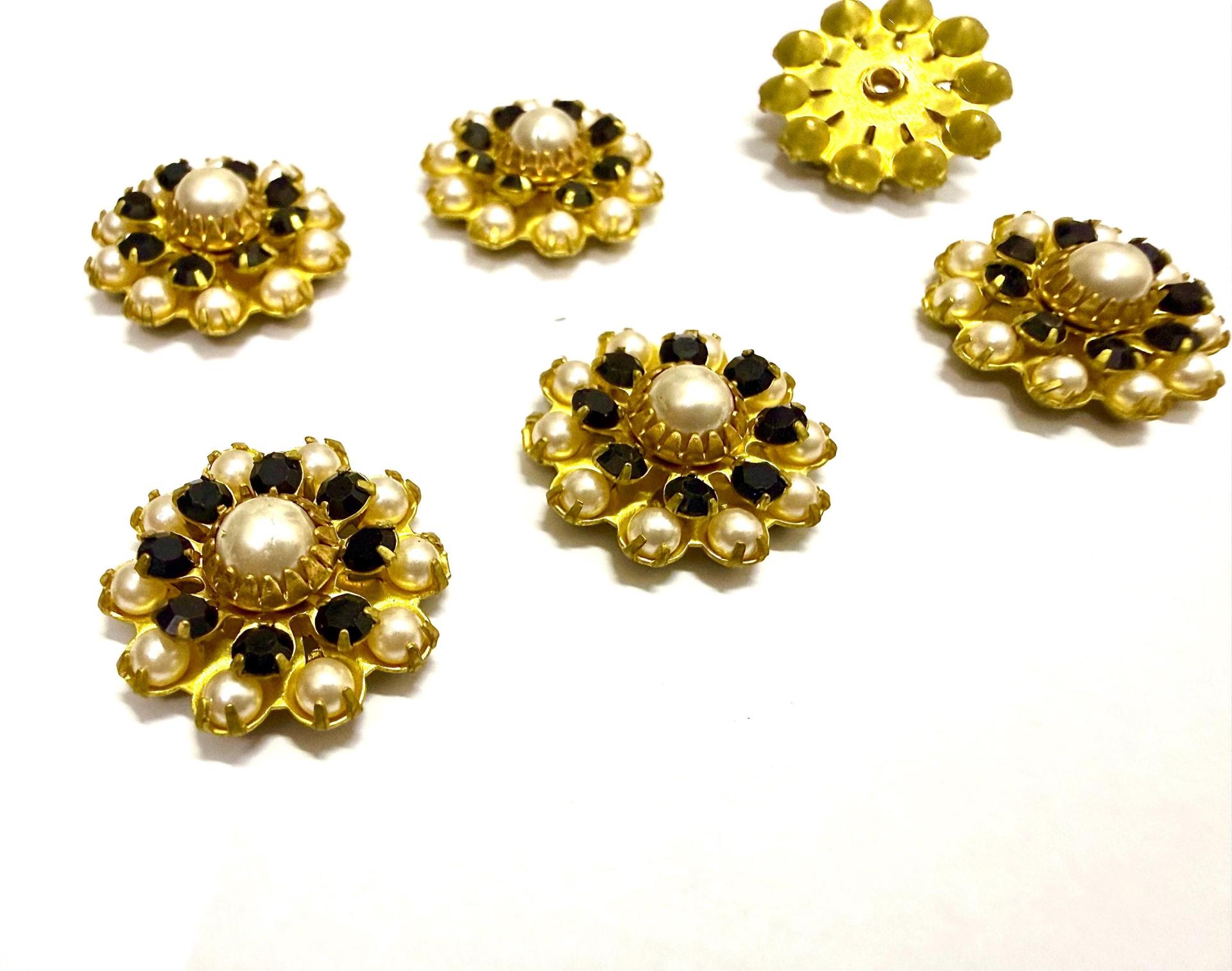 16mm Vintage brass Swarovski Flower Design in Black pearl crystal Embellishment DIY Supplies wedding decorations