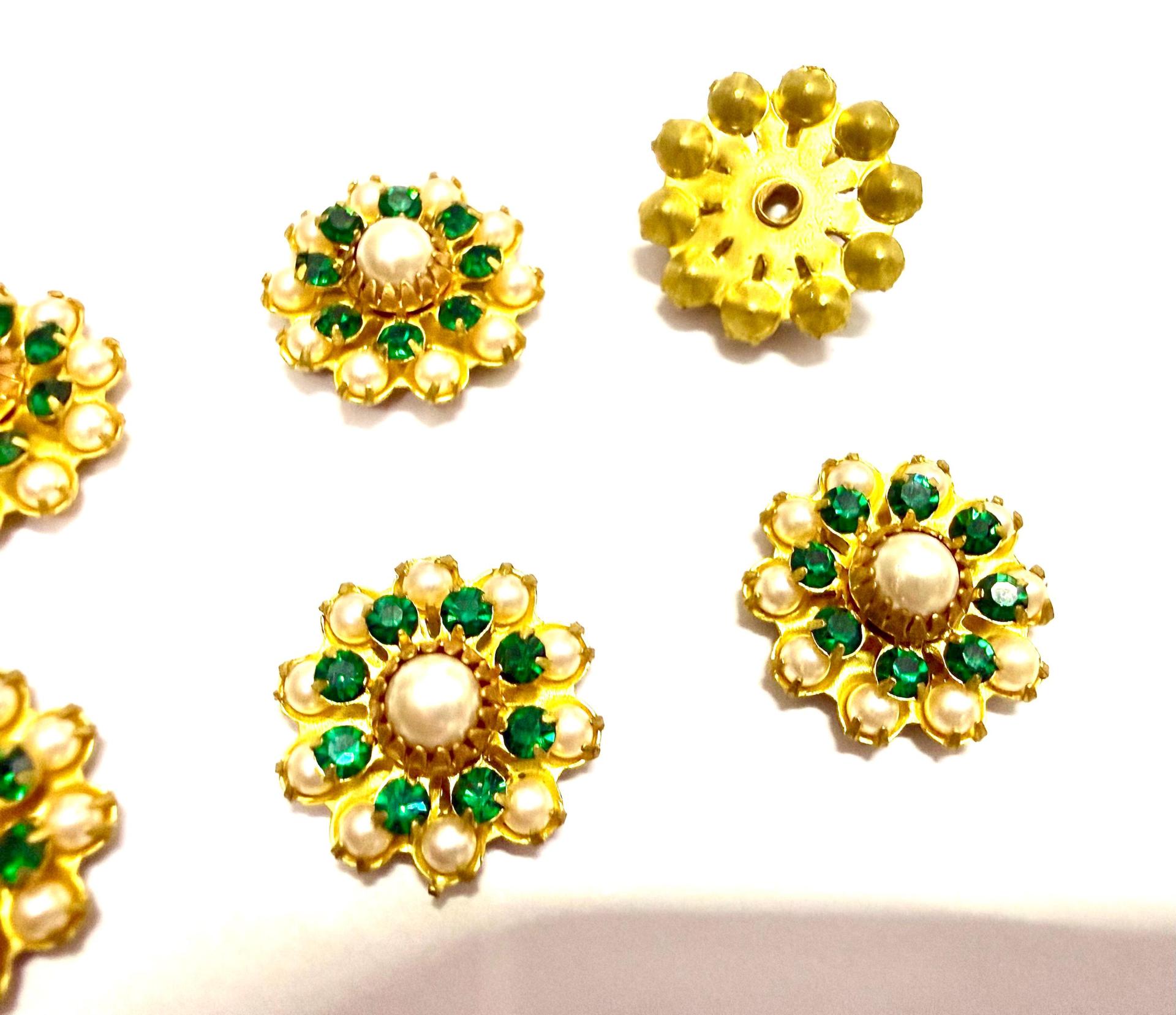 16mm Vintage brass Swarovski Flower Design in Emerald pearl crystal Embellishment DIY Supplies wedding decorations