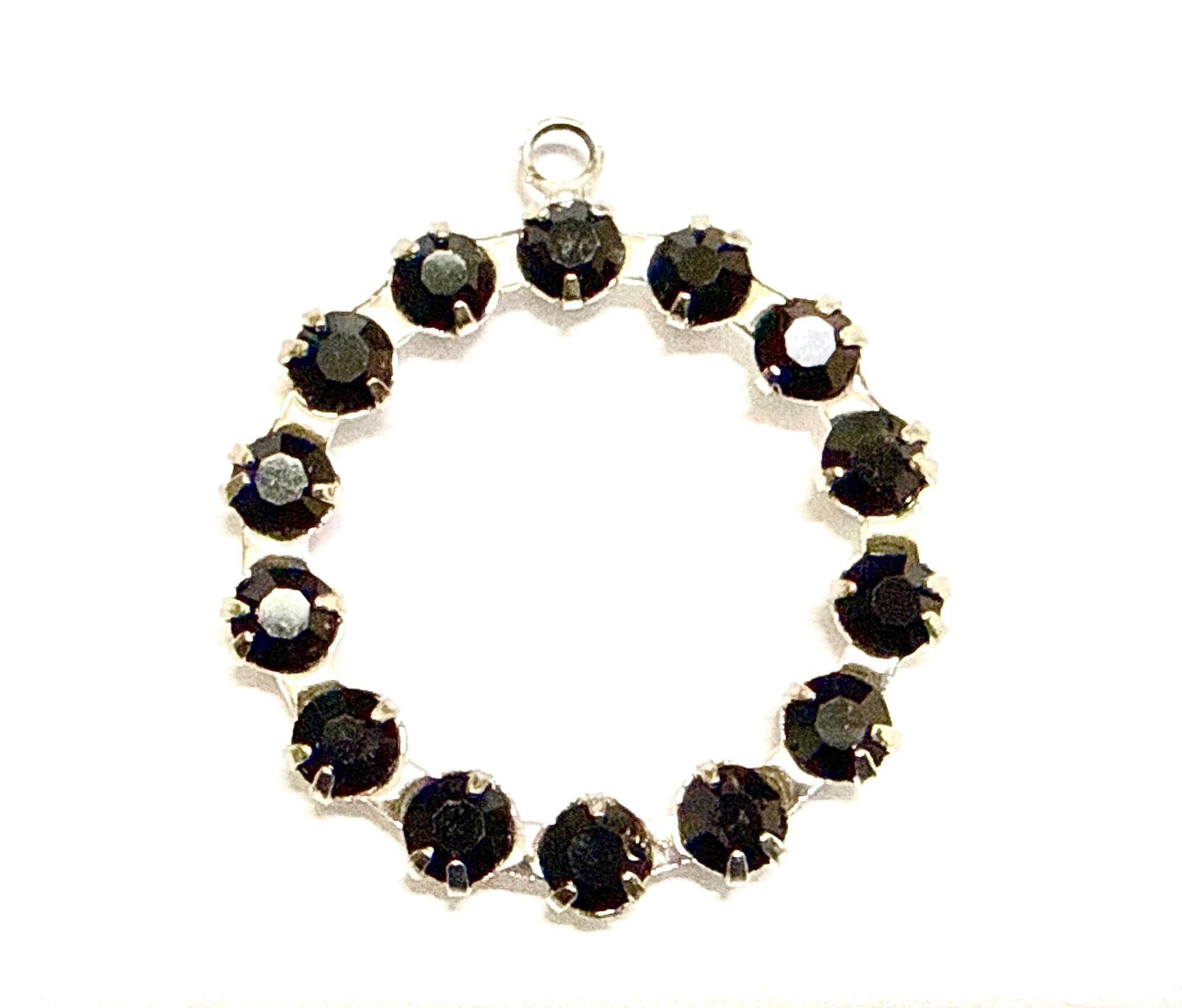 Vintage Swarovski Crystal in Jet Ring drops Silver plated Findings