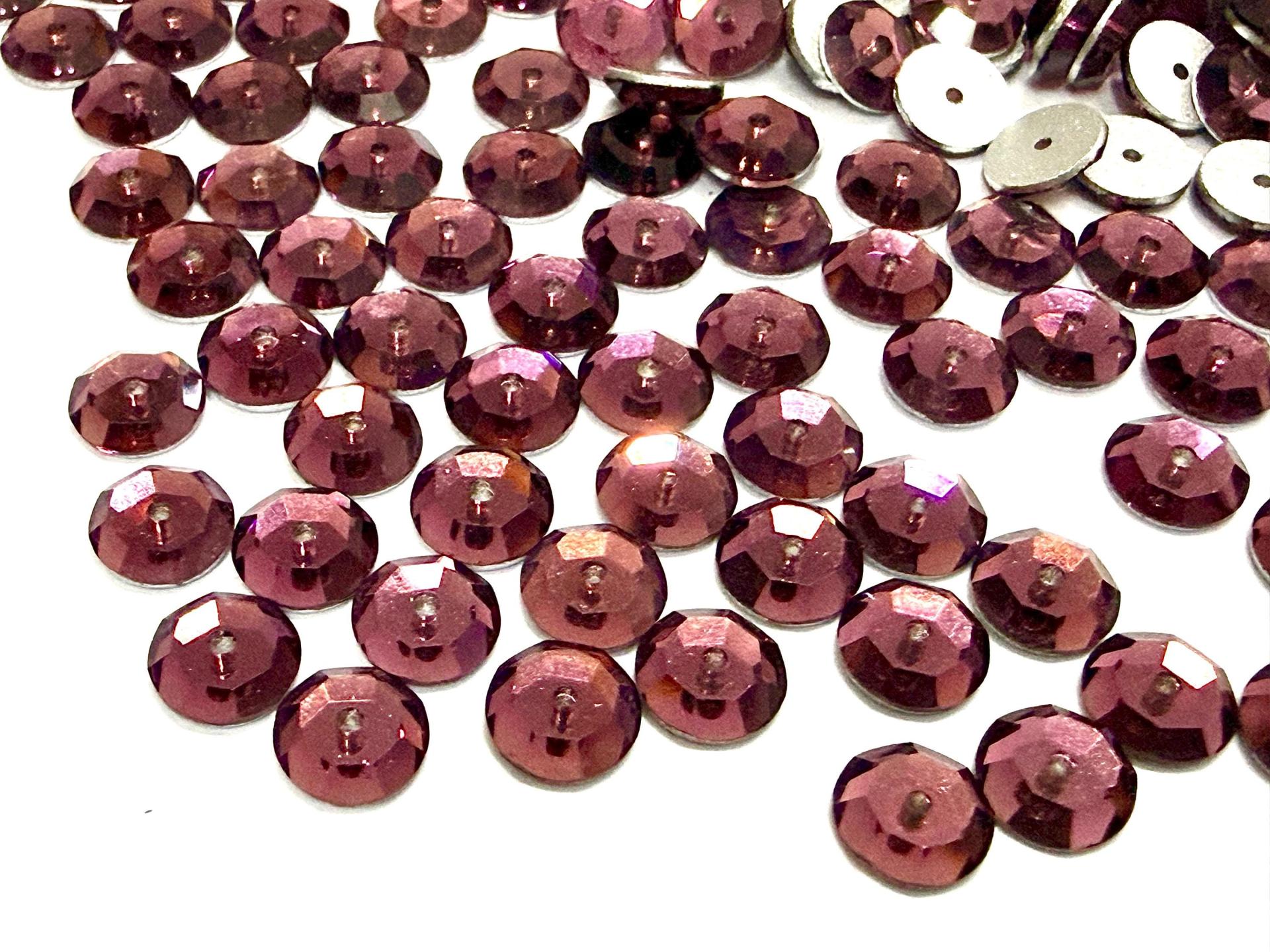 7mm Amethyst Lochrose Stones – Preciosa Flat Back Sew-On Stones , Czech Beads
