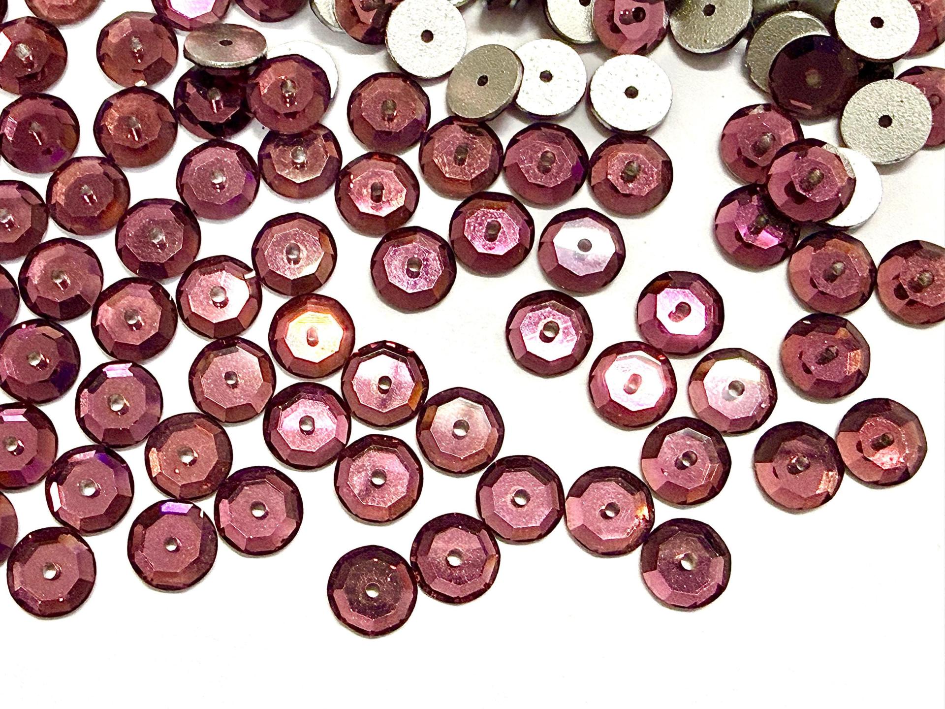 7mm Amethyst Lochrose Stones – Preciosa Flat Back Sew-On Stones , Czech Beads