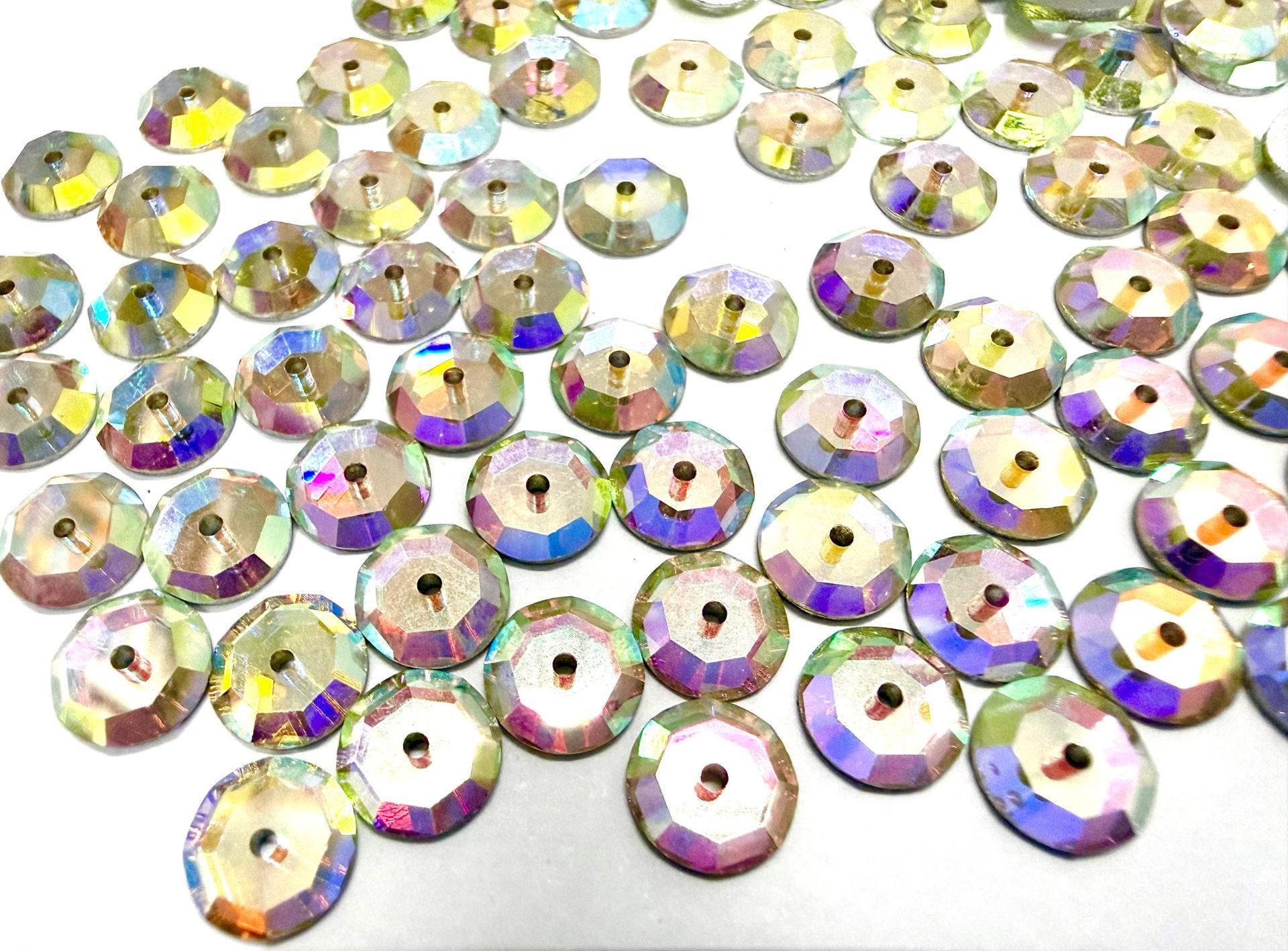 8mm Crystal Aurore Boreale Lochrose Stones – Preciosa Flat Back Sew-On Stones , Czech Beads