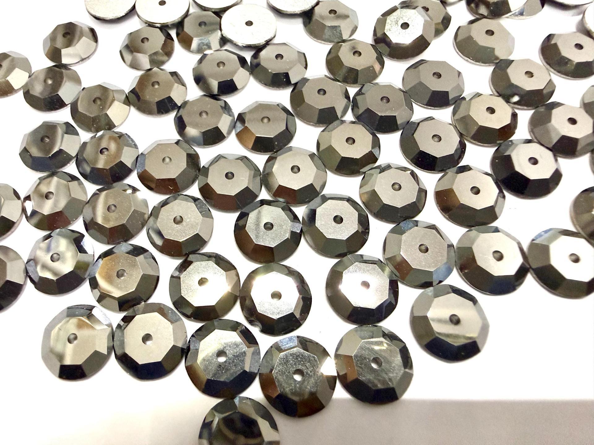 9mm Jet Hematite Lochrose Stones – Preciosa Flat Back Sew-On Stones , Czech Beads