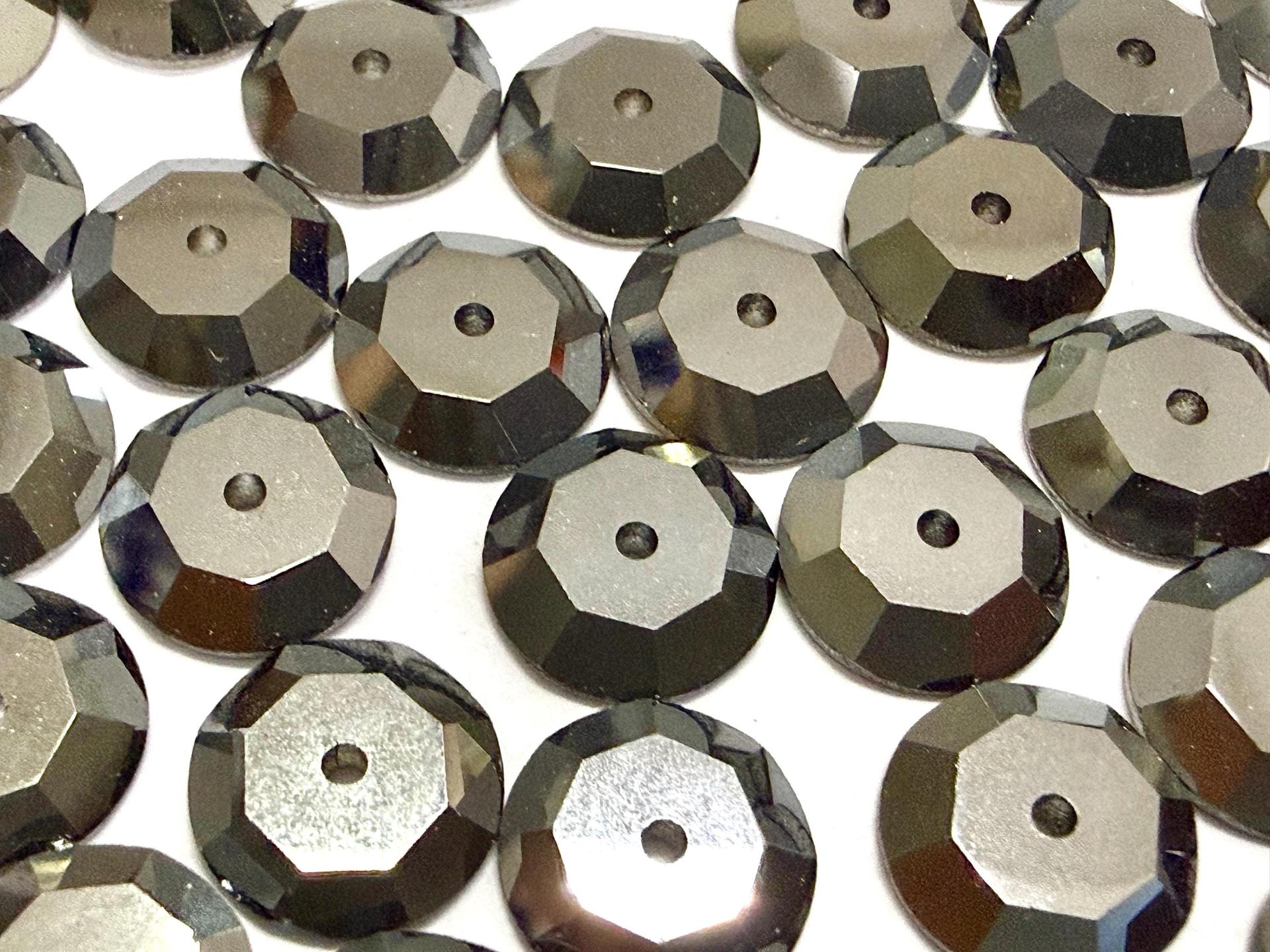 9mm Jet Hematite Lochrose Stones – Preciosa Flat Back Sew-On Stones , Czech Beads