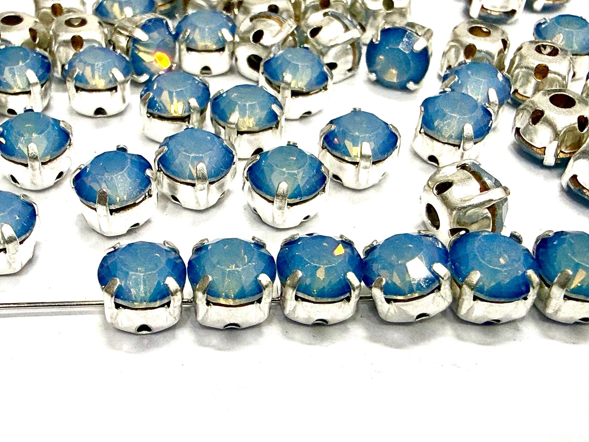 Sky Blue Opal Swarovski Crystal Montees, Silver Plated (28ss)
