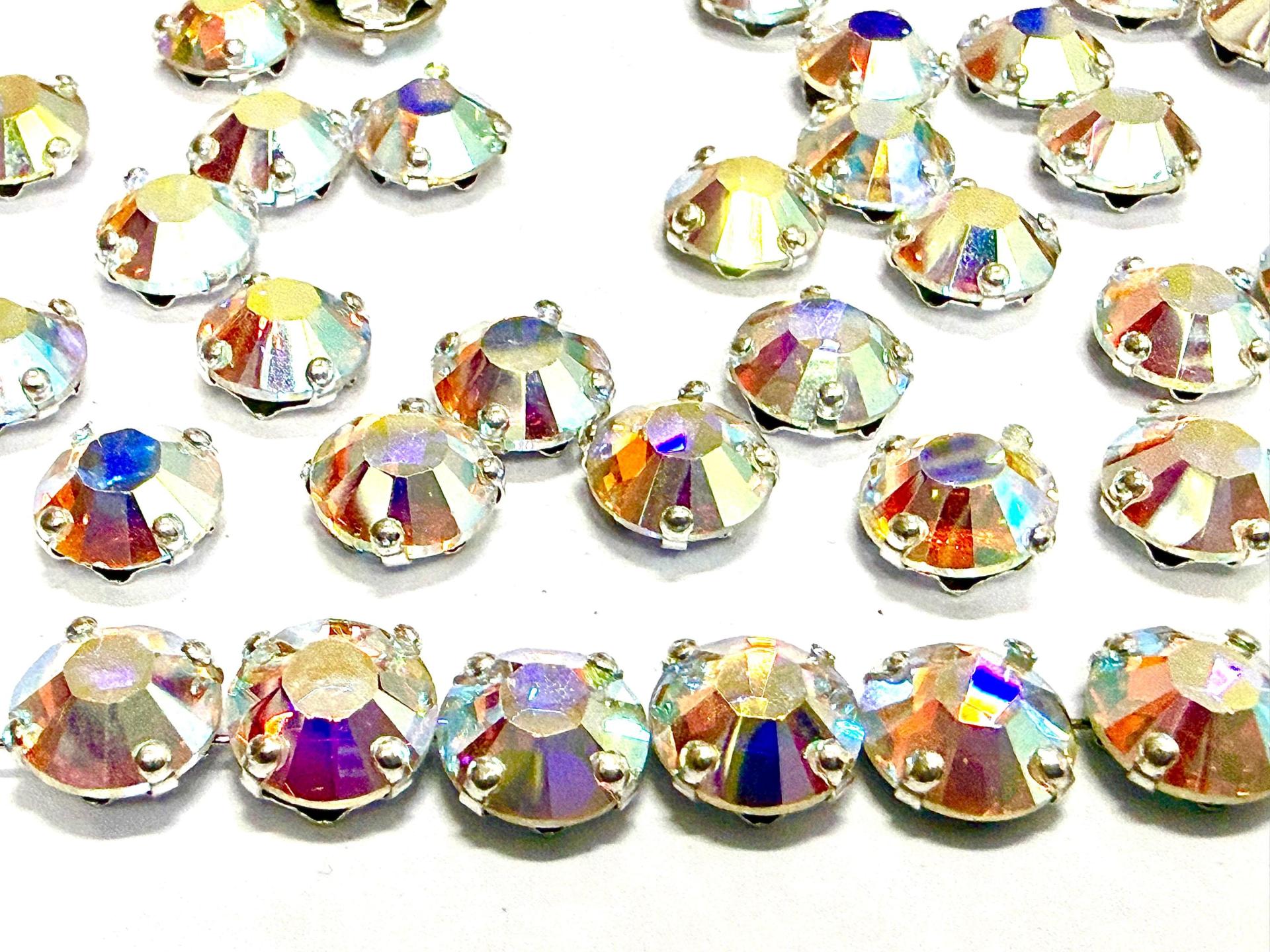 Vintage Swarovski Crystal Aurore Boreale Crystal Rose Montees, 40ss Silver Plated Settings
