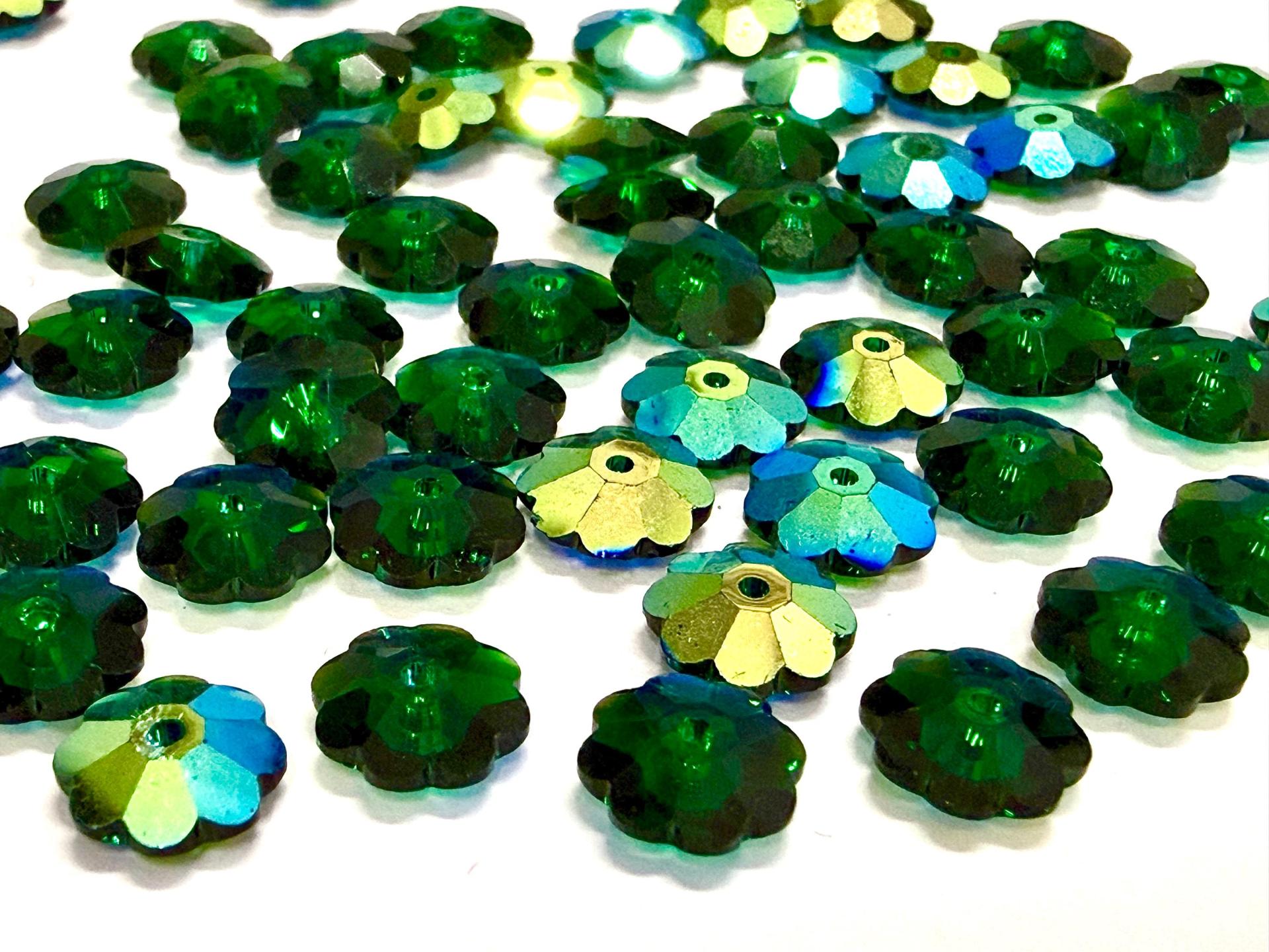 8mm Swarovski Emerald Aurore Boreale Flower Sew-on Stone