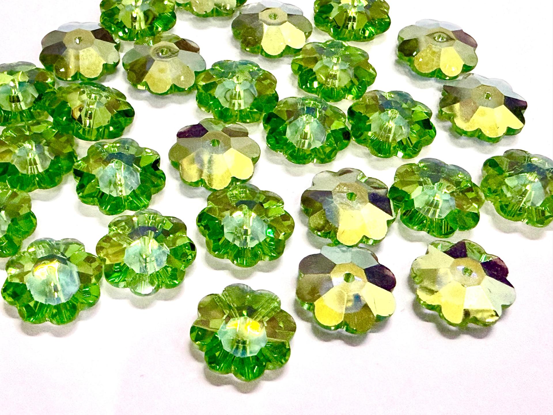 12mm Swarovski Crystal Flower Beads, Peridot Aurore Boreale Finish