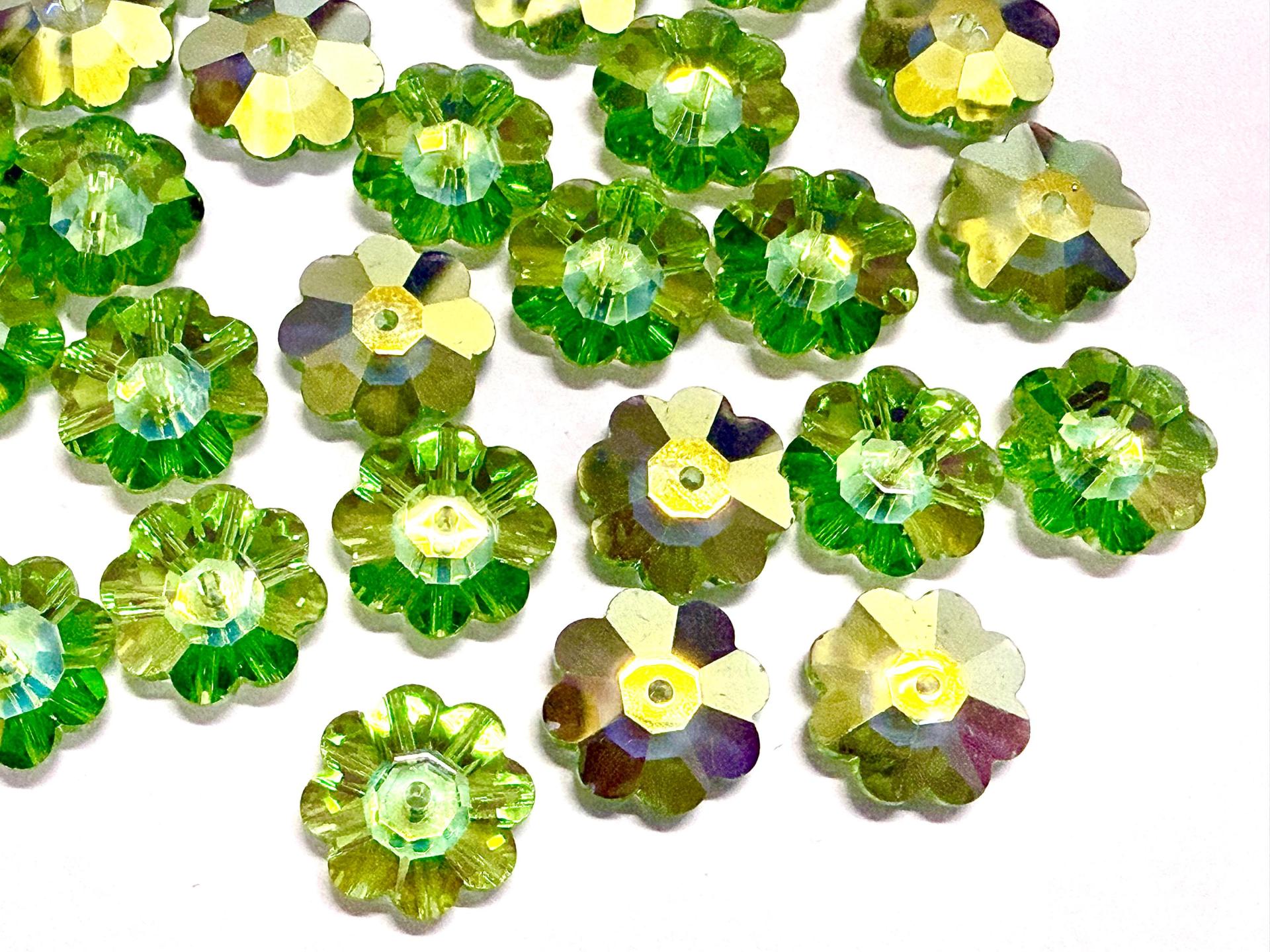 12mm Swarovski Crystal Flower Beads, Peridot Aurore Boreale Finish