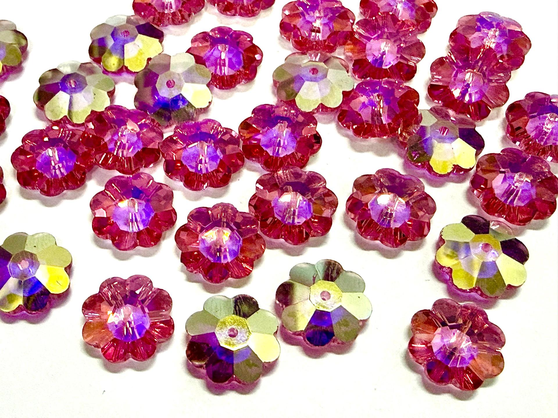 12mm Swarovski Crystal Flower Beads, Rose Aurore Boreale Finish