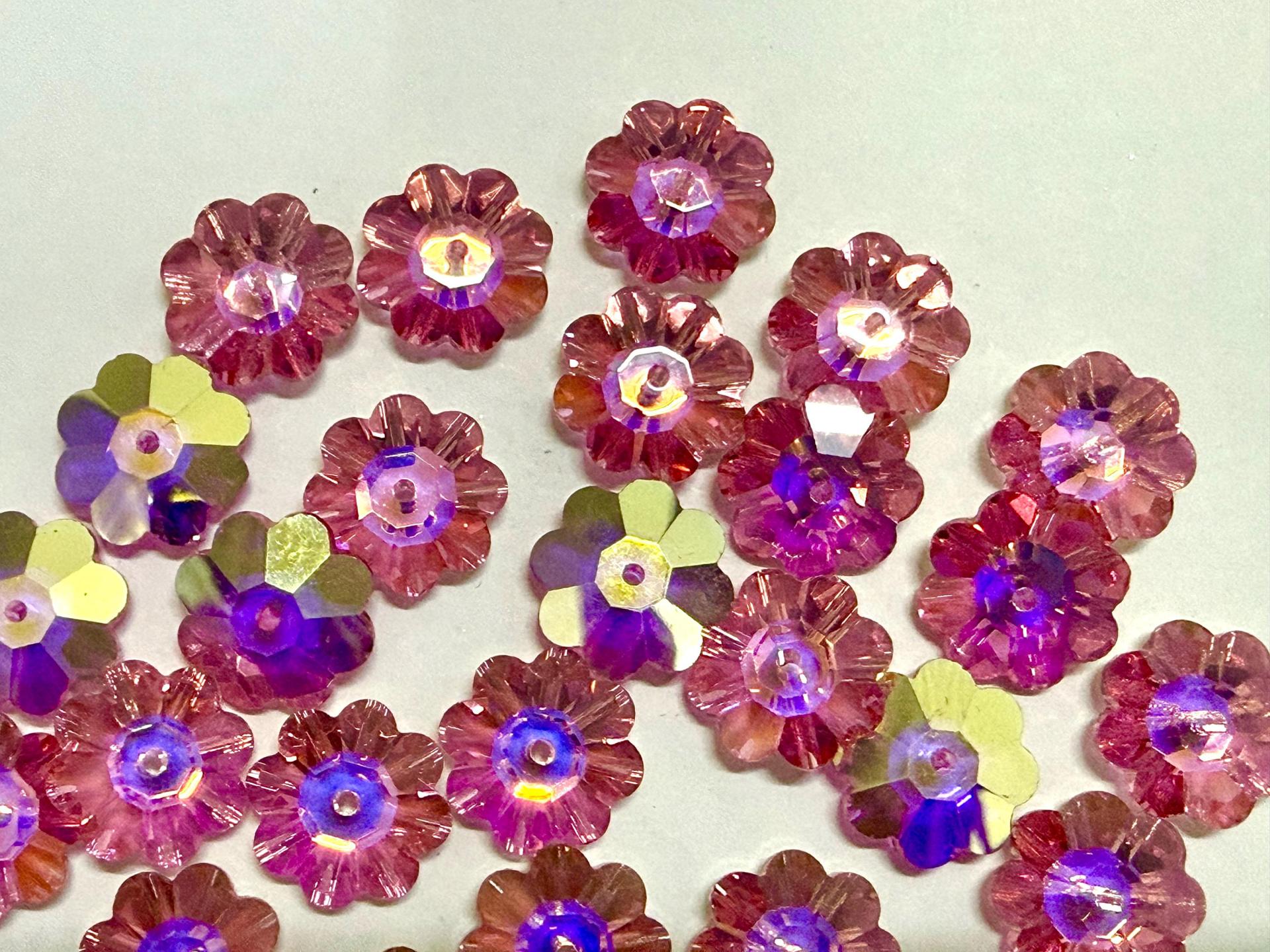 12mm Swarovski Crystal Flower Beads, Rose Aurore Boreale Finish