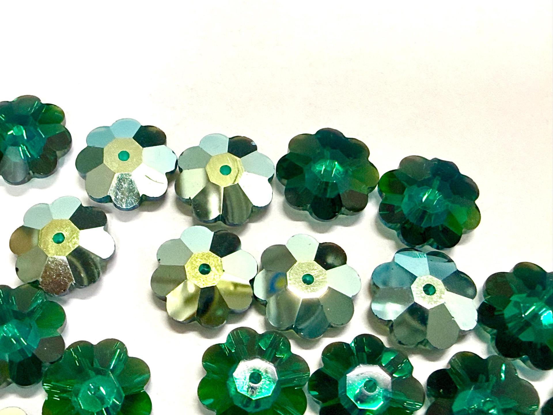 12mm Swarovski Crystal Flower Beads, Emerald Aurore Boreale Finish