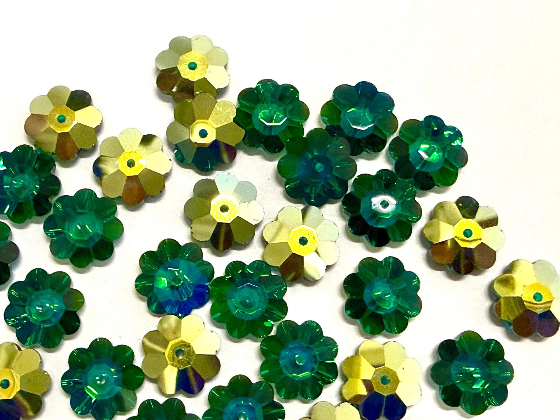 12mm Swarovski Crystal Flower Beads, Emerald Aurore Boreale Finish