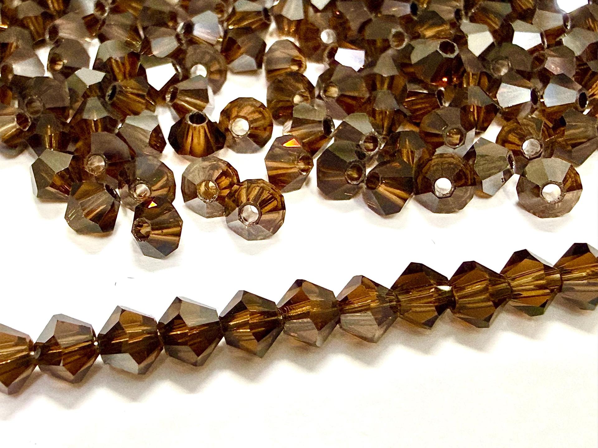 4mm Smoked Topaz Satin Swarovski Bicone Beads, Jewelry Making Supplies