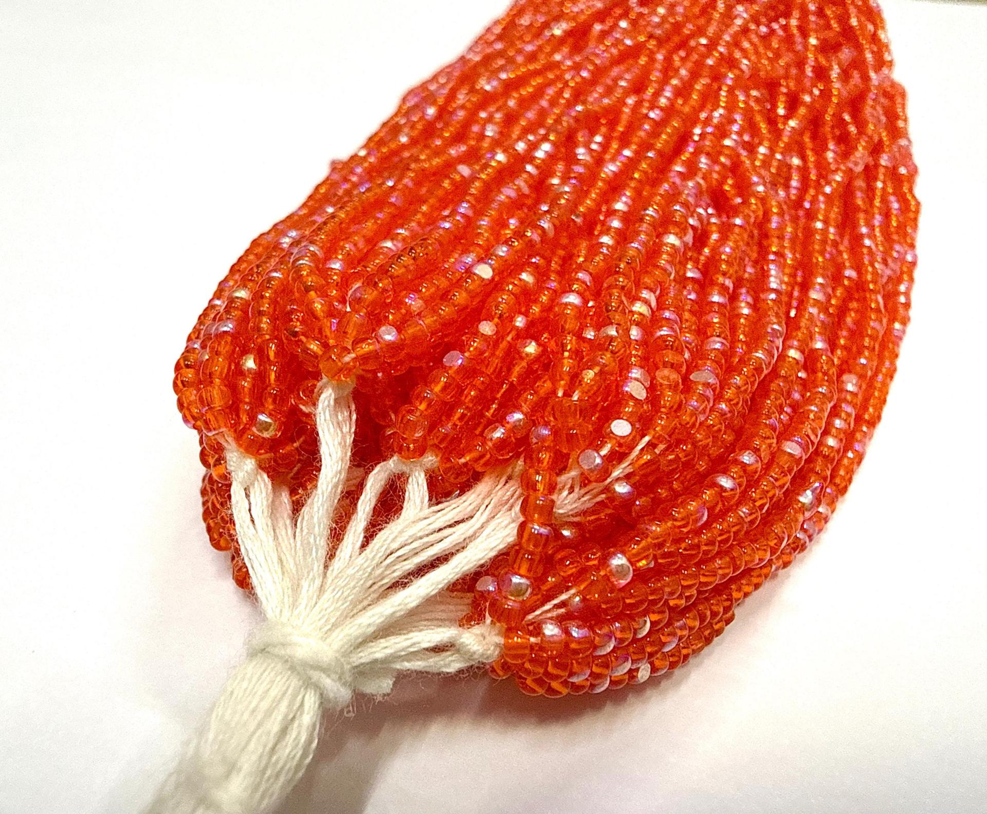 11/0 Charlotte Cut Seed Beads, Patina Transparent Light Orange Aurore Boreale, Native Supplies