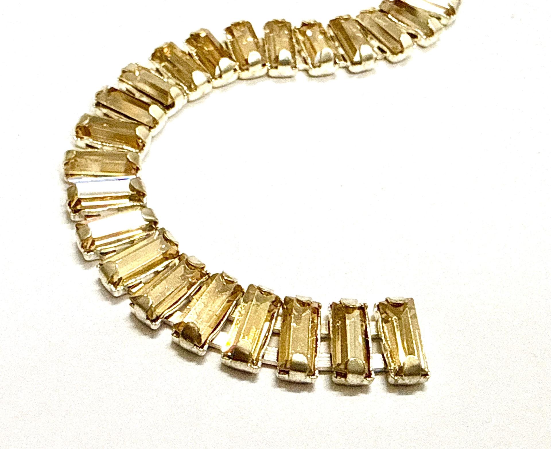 7x3mm Swarovski Crystal Golden Shadow Baguette Chain | Silver Plated Jewelry Making Supplies