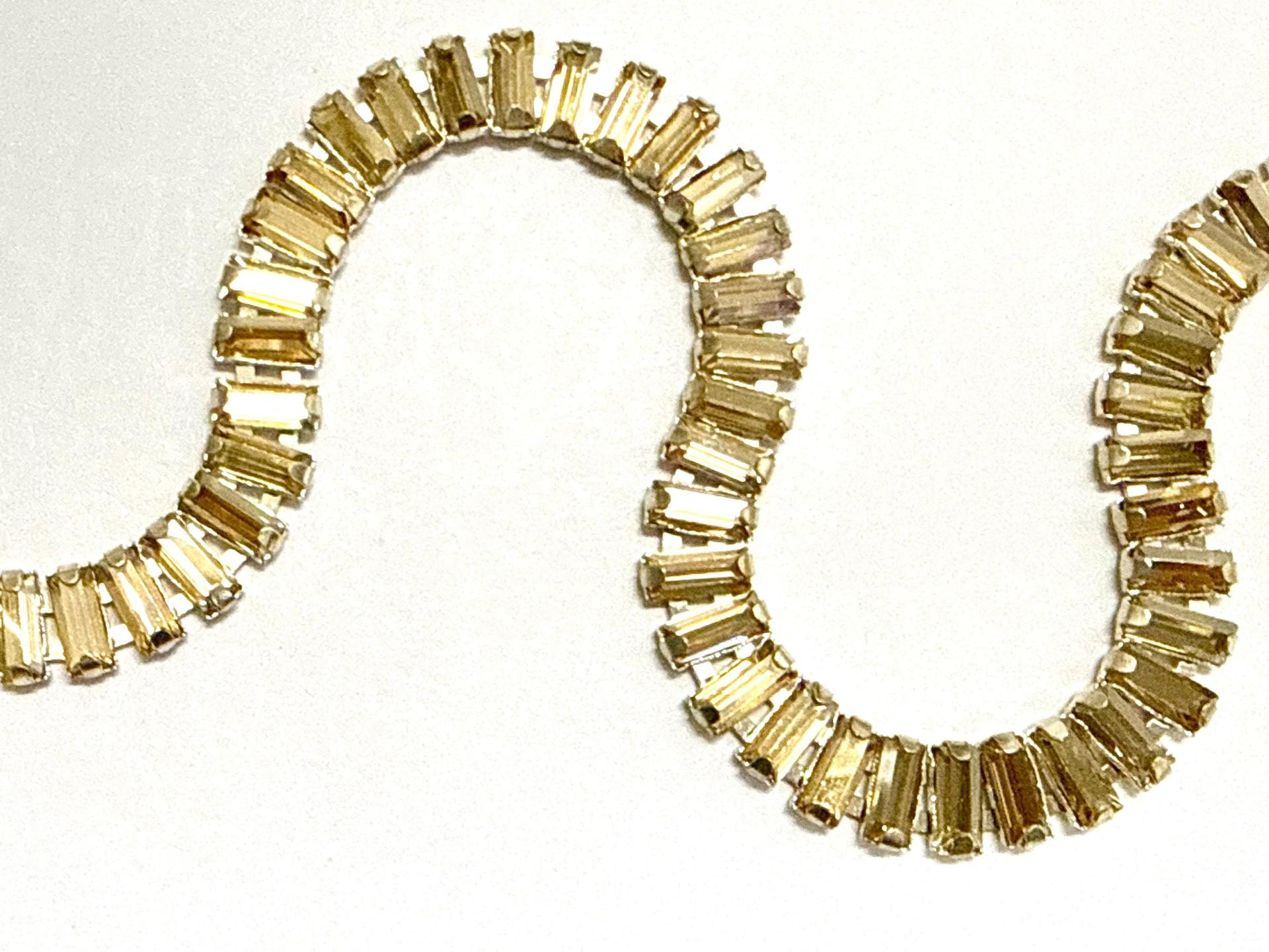 7x3mm Swarovski Crystal Golden Shadow Baguette Chain | Silver Plated Jewelry Making Supplies
