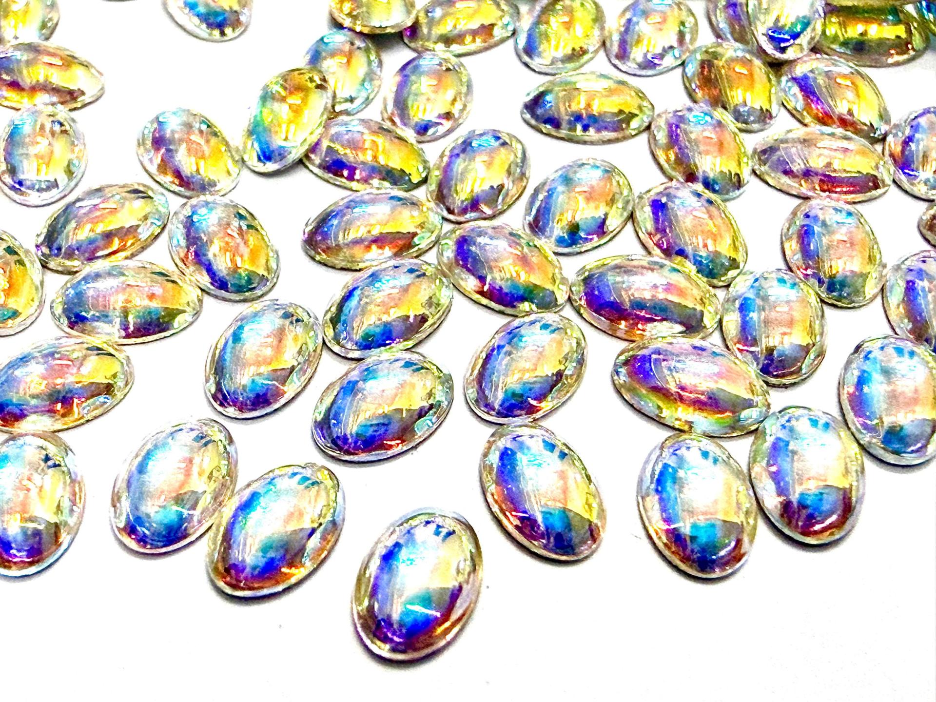 Swarovski Oval Cabochons Crystal Aurore Boreale Foiled 6x4mm, 2190/4 Flat Back Glass Stones