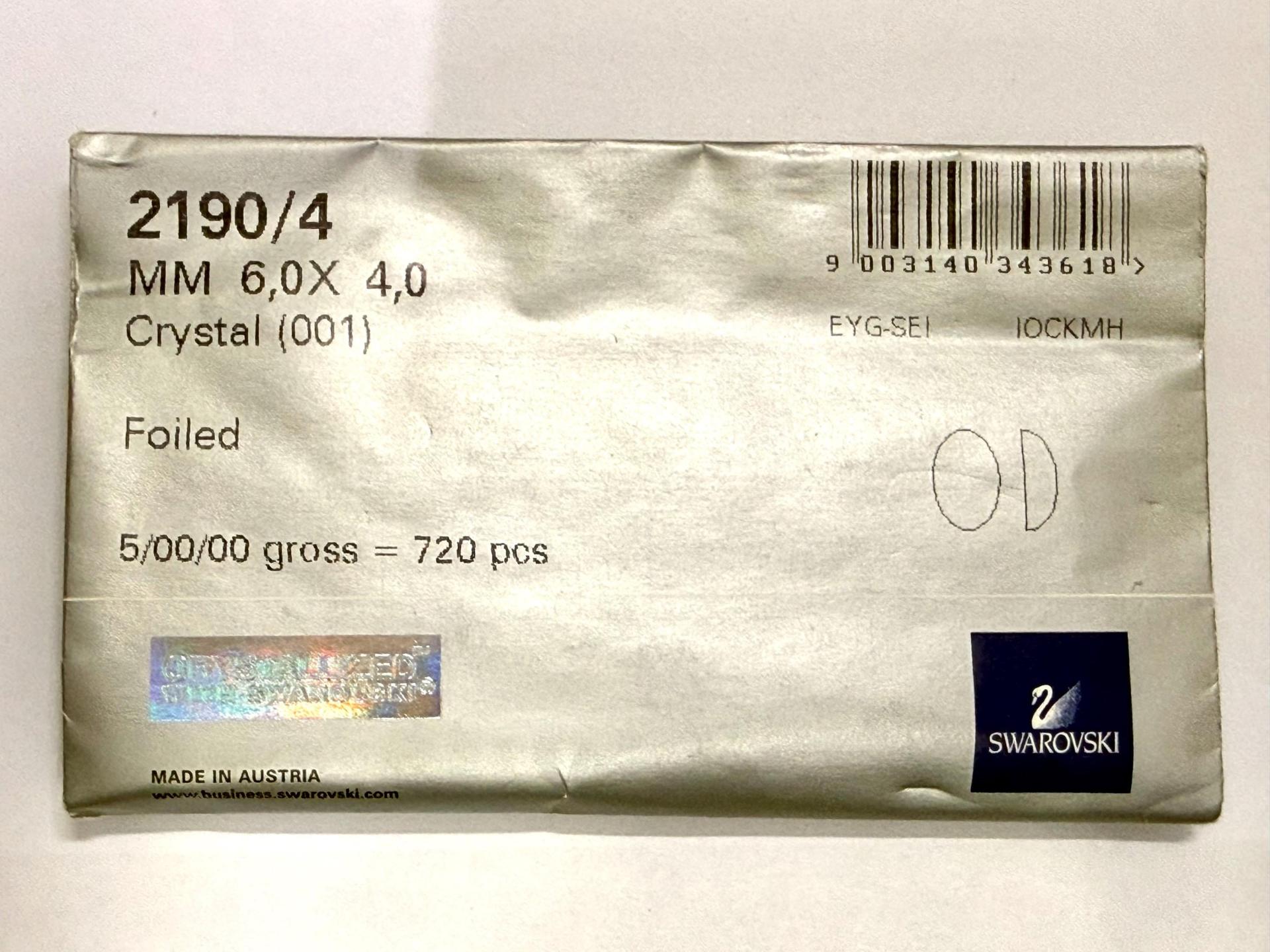 Swarovski Oval Cabochons Crystal Foiled 6x4mm, 2190/4 Flat Back Glass Stones