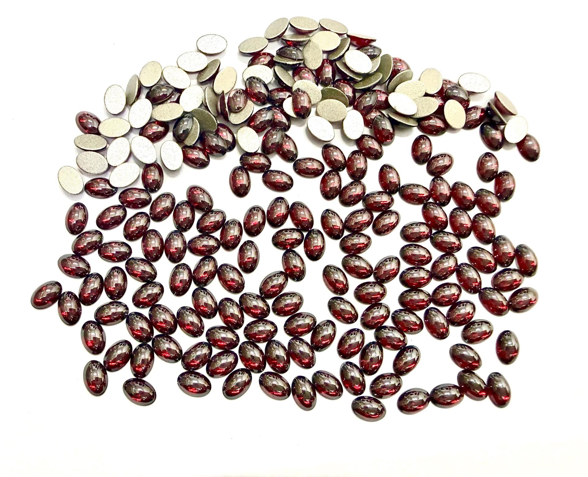 Swarovski Oval Cabochons Siam Satin Foiled 6x4mm, 2190/4 Flat Back Glass Stones