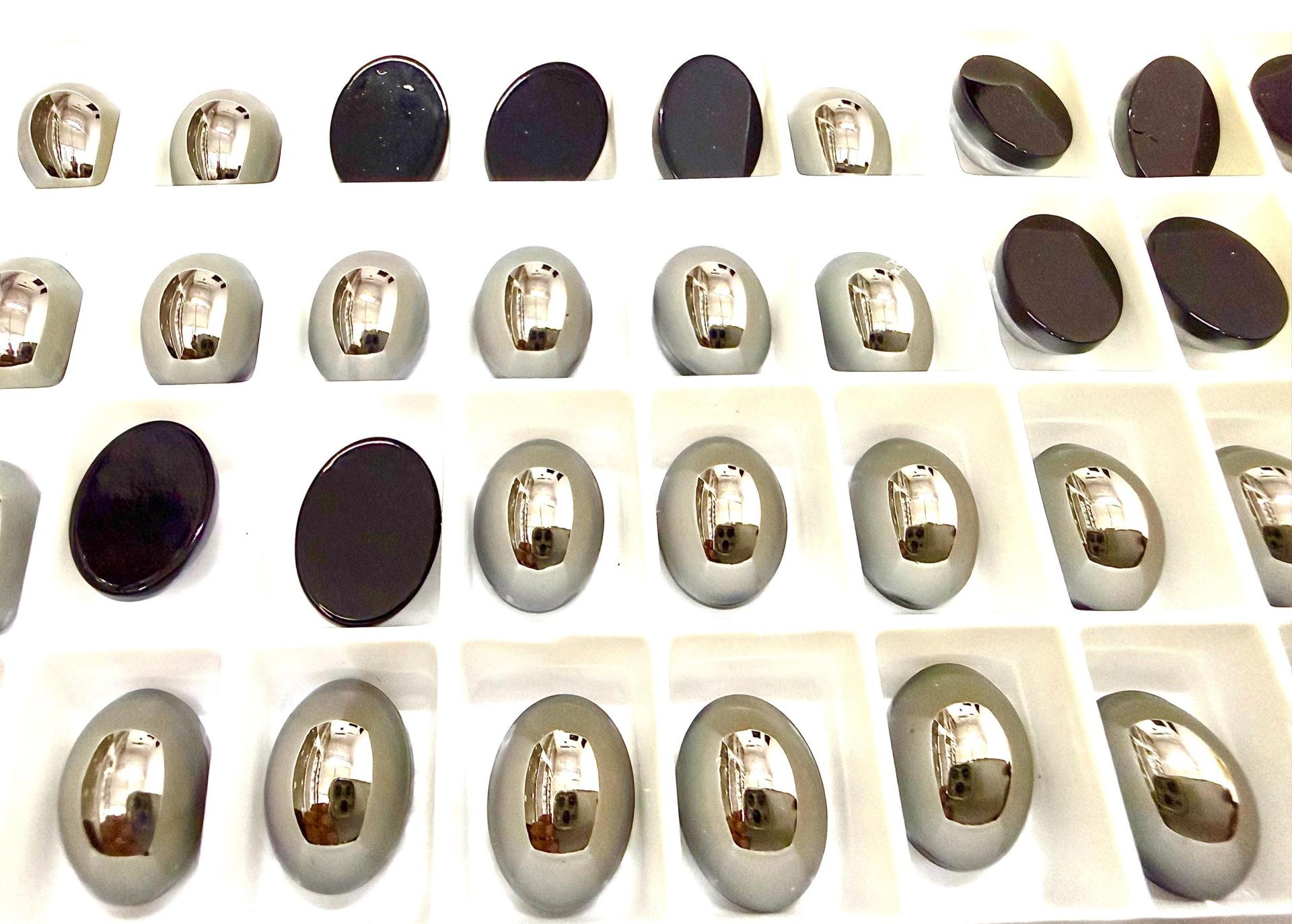 Swarovski 14x10 mm Vintage 2190 Jet Metallic Silver Unfoiled Flat Back Oval Cabochon Cabs