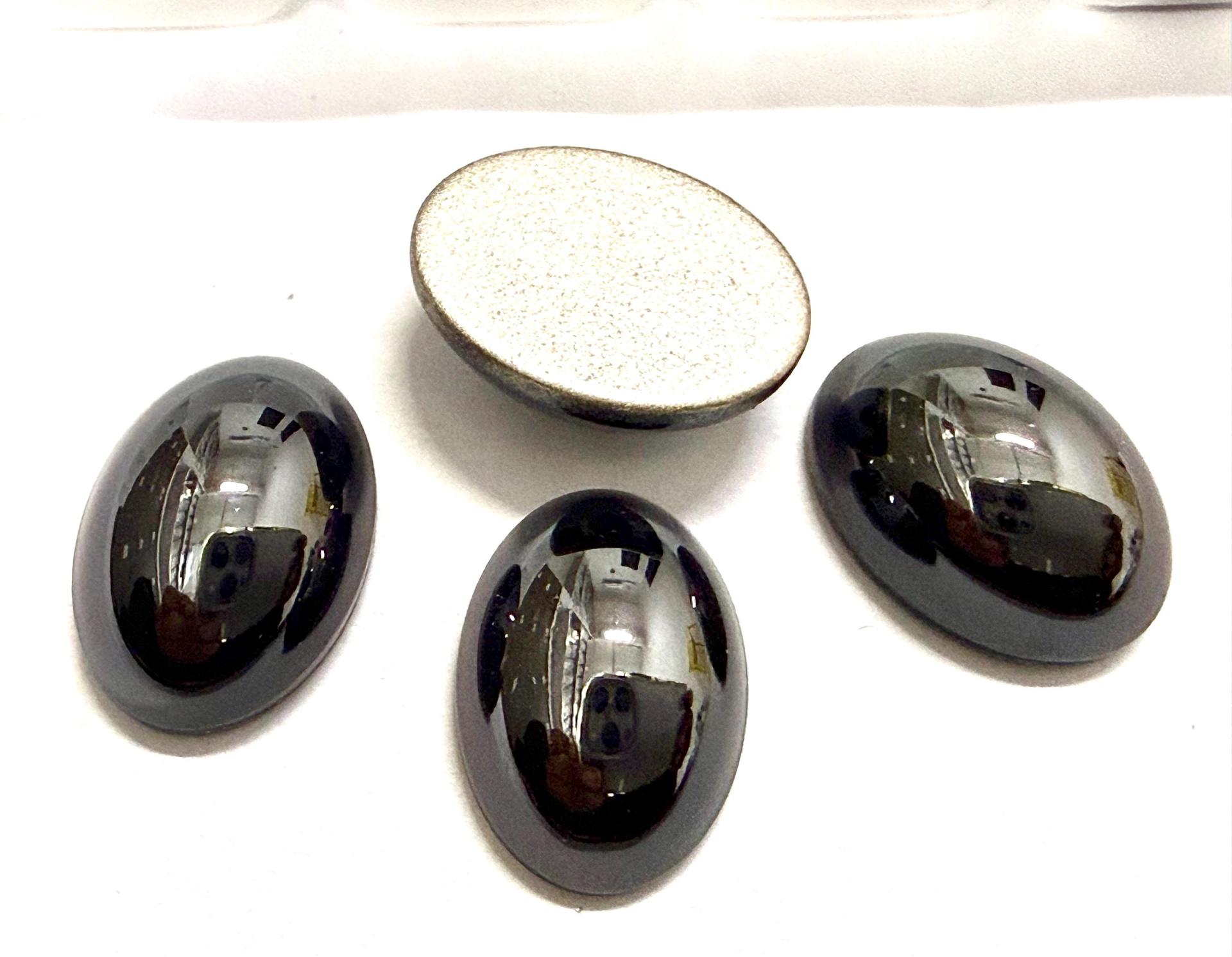 Swarovski 14x10 mm Vintage 2190 Jet Hematite Foiled Flat Back Oval Cabochon Cabs