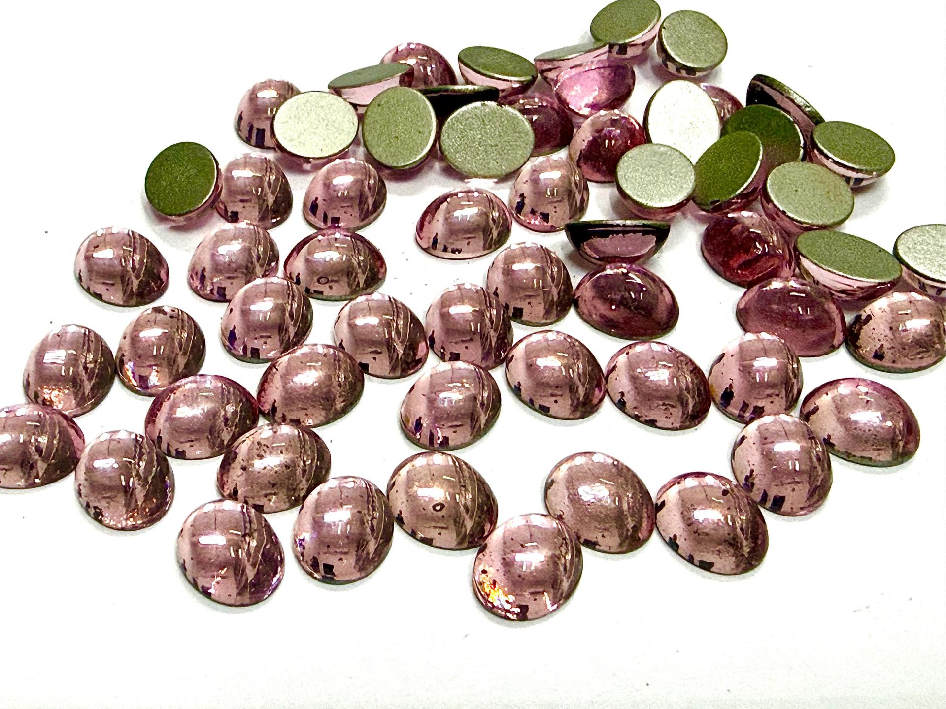 Swarovski 10x8 mm Vintage 2190 Light Rose Foiled Flat Back Oval Cabochon Cabs